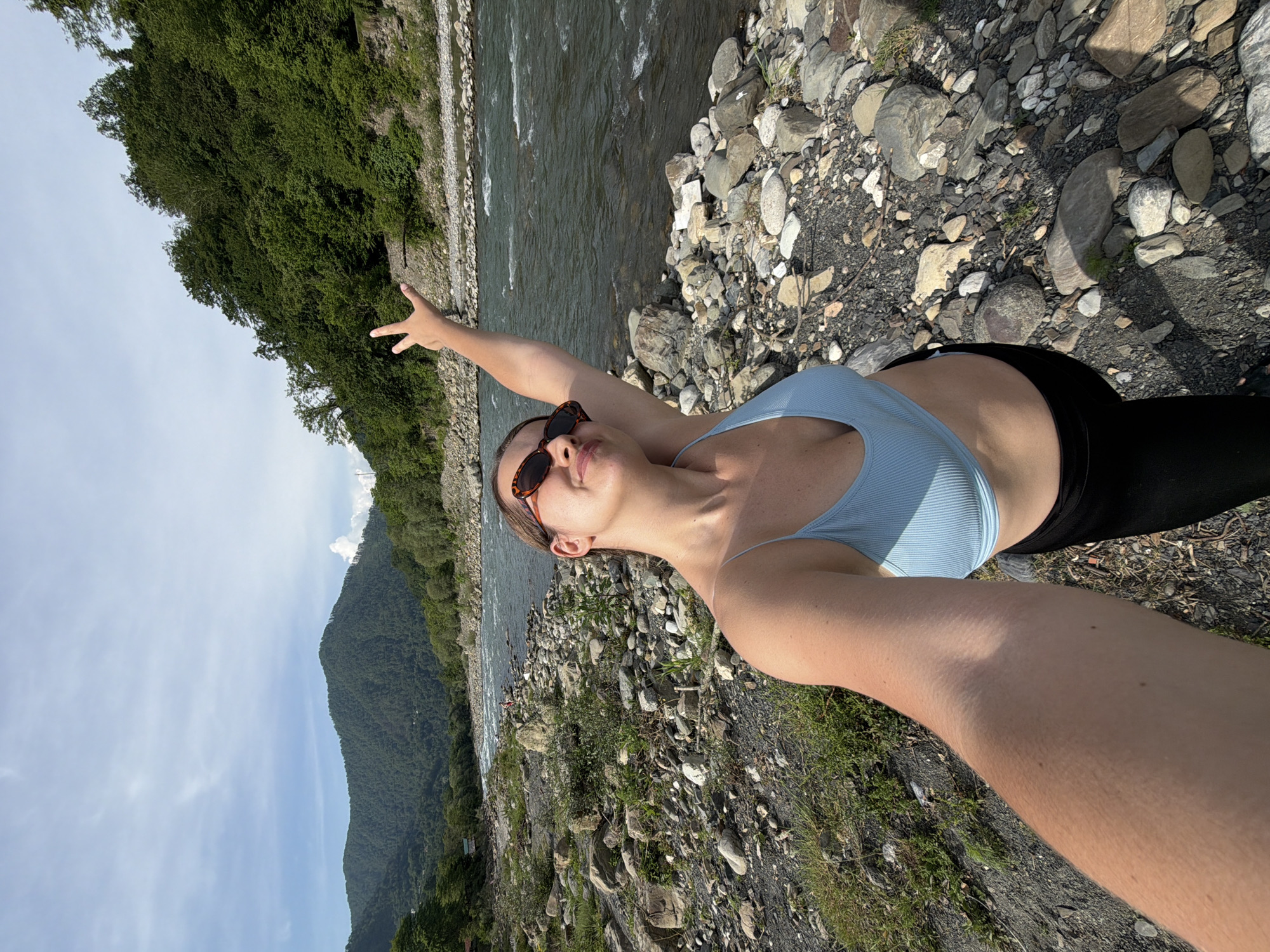 Family camping trip documented along scenic river near Sochi