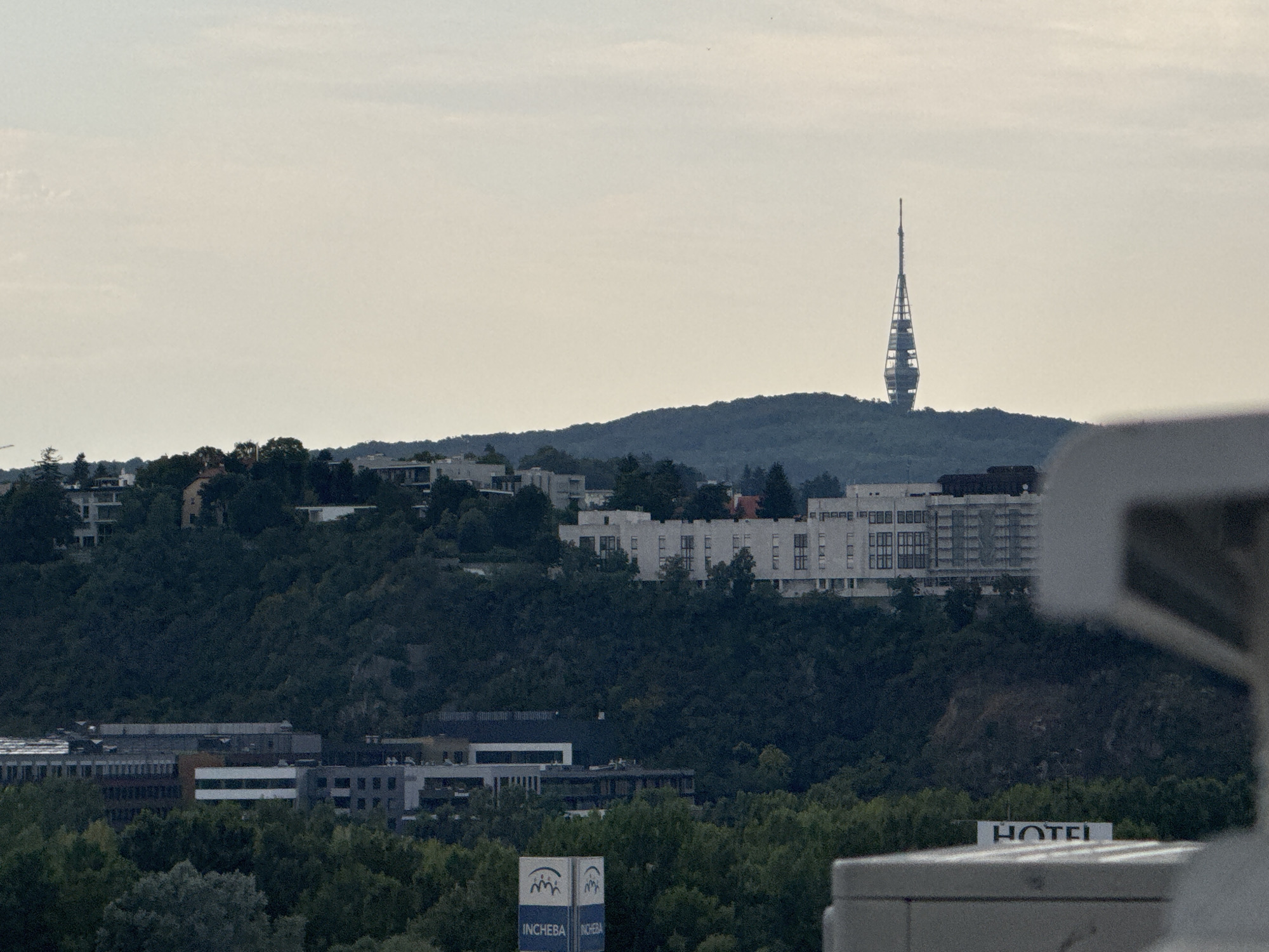 Bratislava skyline and Soviet-era apartment blocks at dusk
