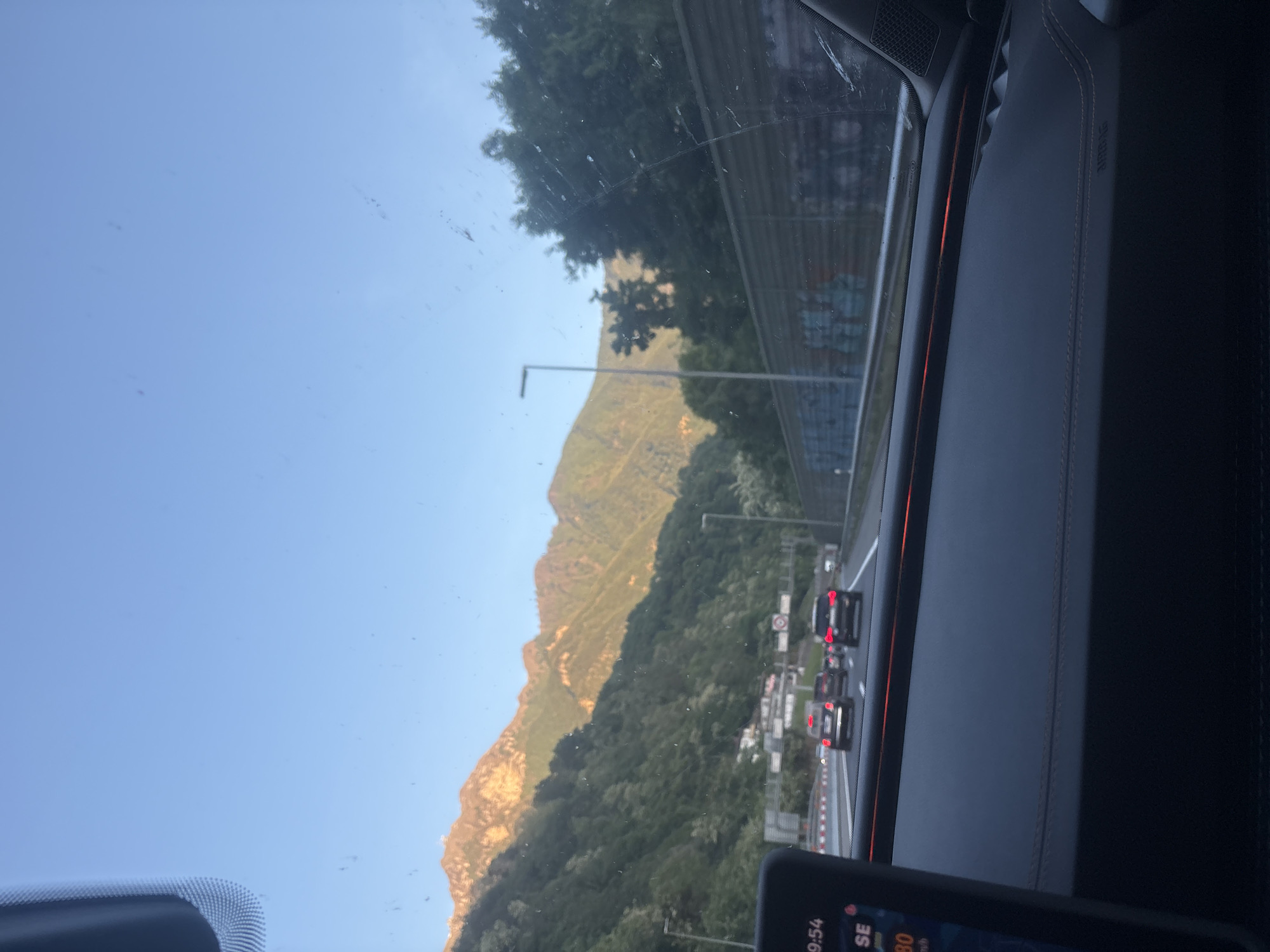 Driver captures mountain view from car in Val Mara, Switzerland