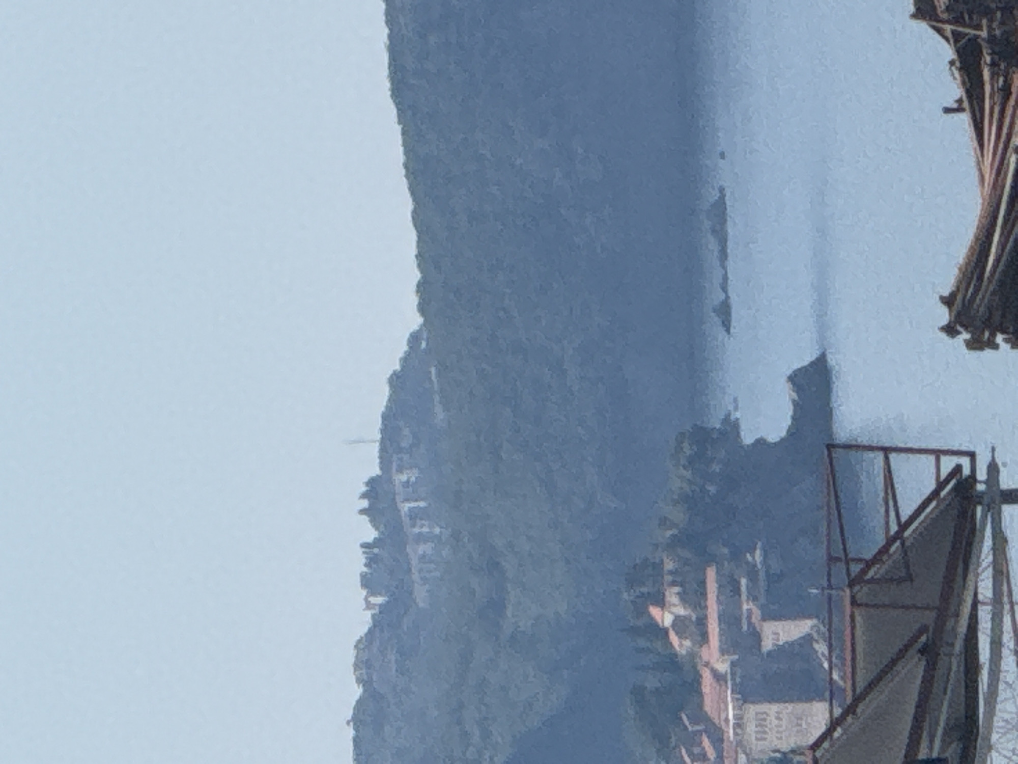 Hazy morning along Montenegro's Adriatic coast near Sveti Stefan