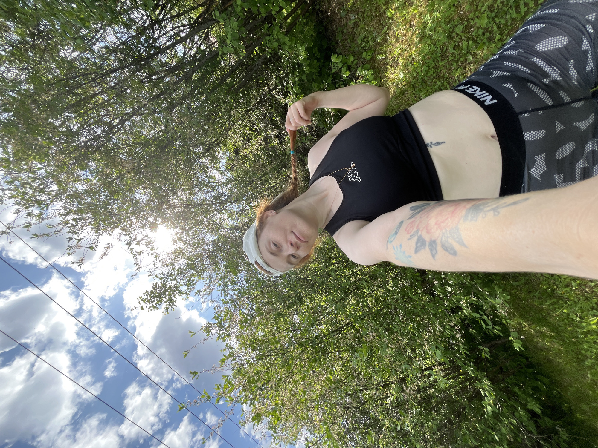 Woman takes outdoor selfies in Chaikovsky park area