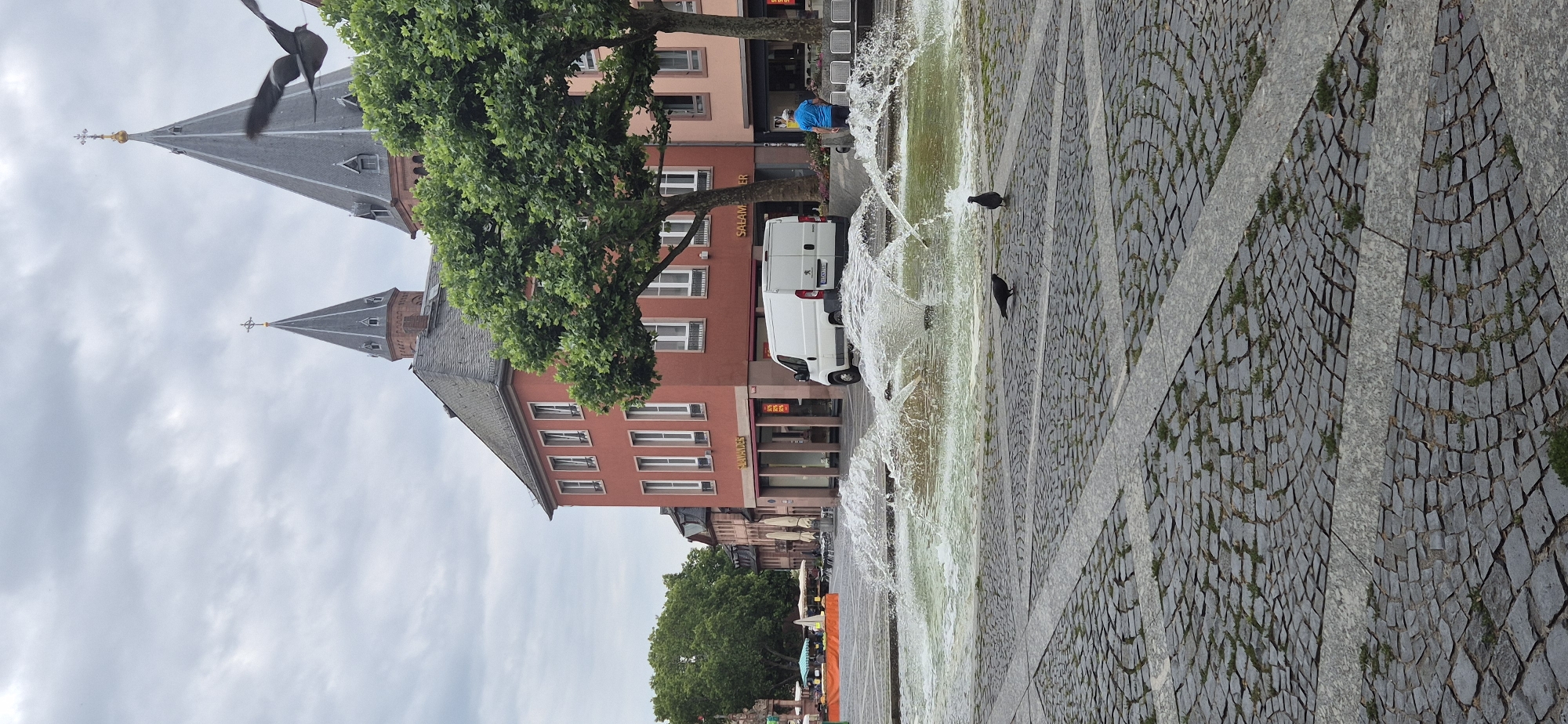 Morning scene at Mainz market square and cathedral plaza