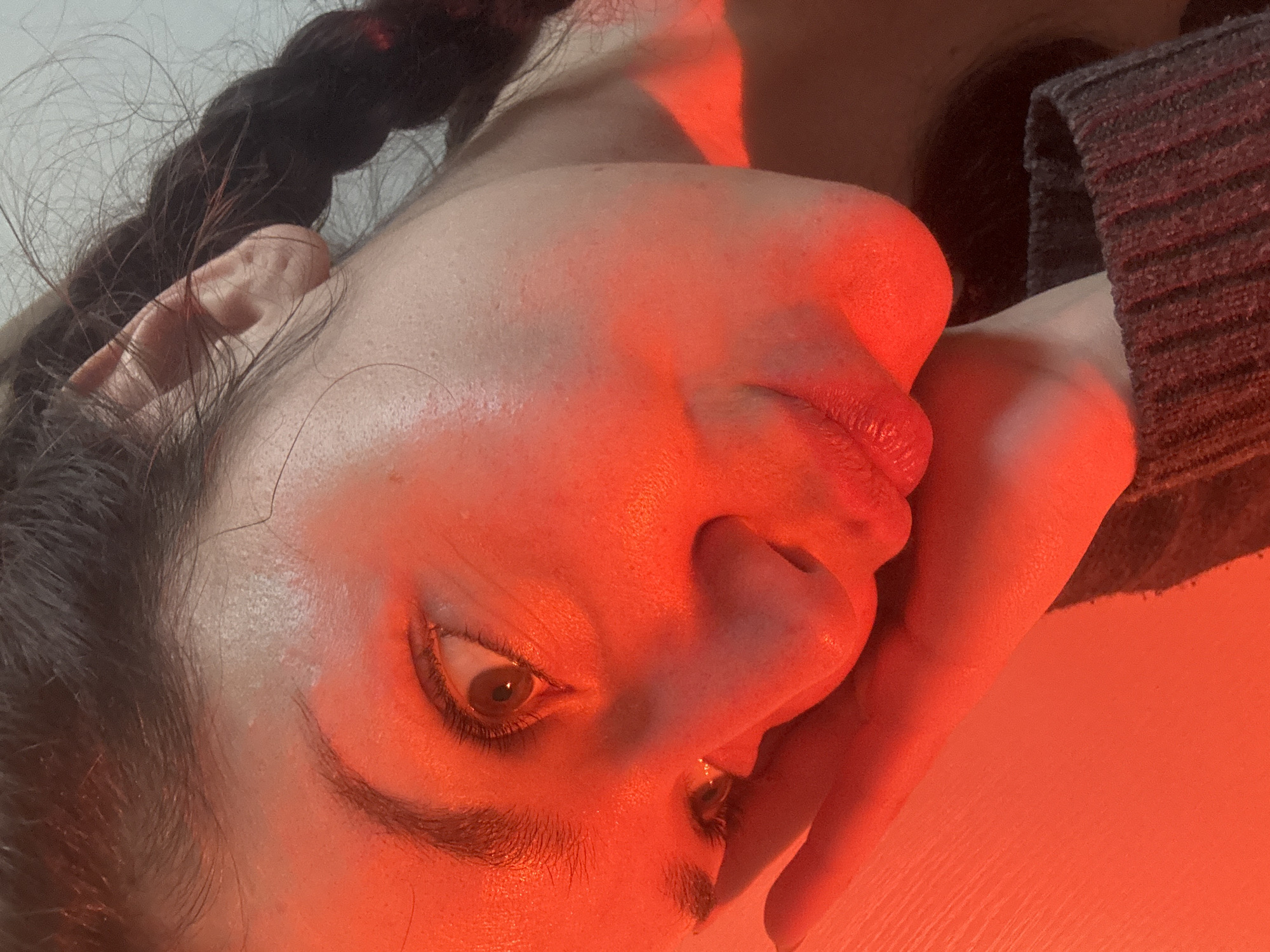 Woman photographed in dual portraits in Burgas, Bulgaria