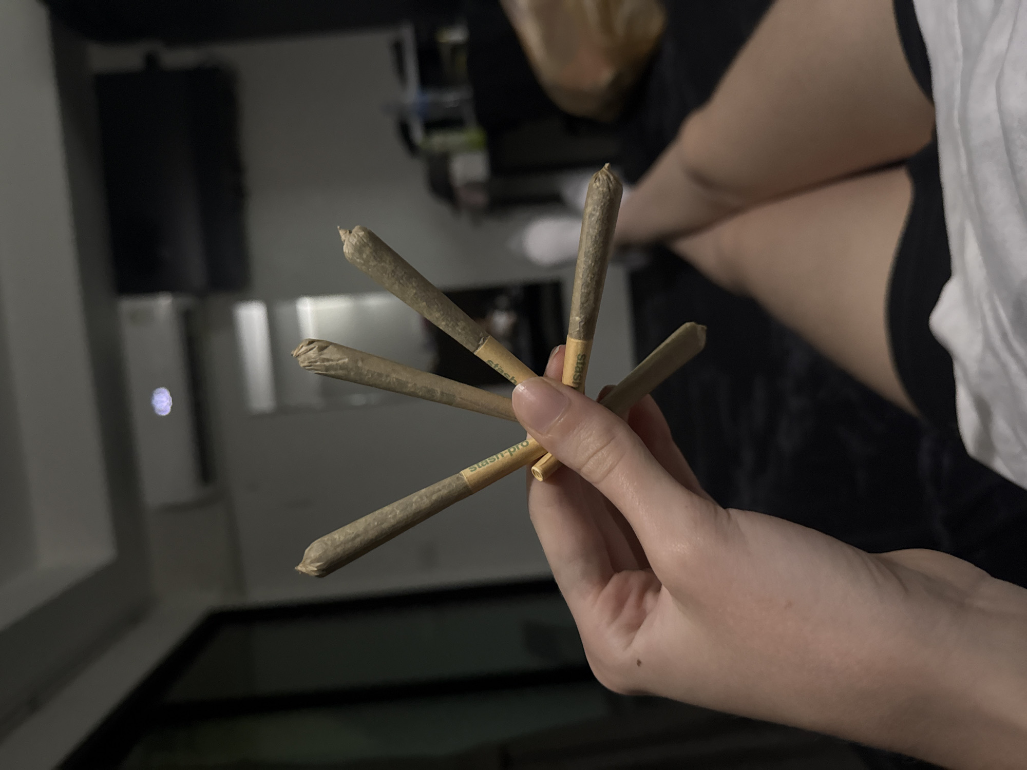 Bangkok bedroom, cannabis joints on display