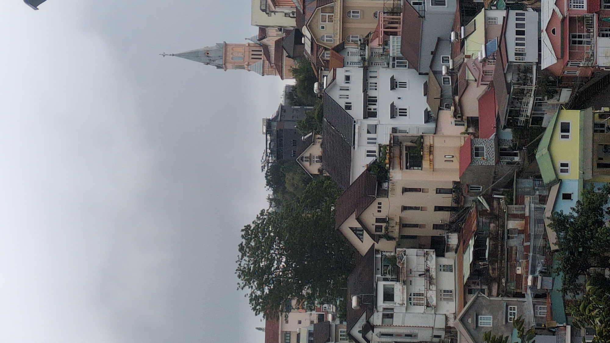 Da Lat hillside city views on a grey, wet afternoon