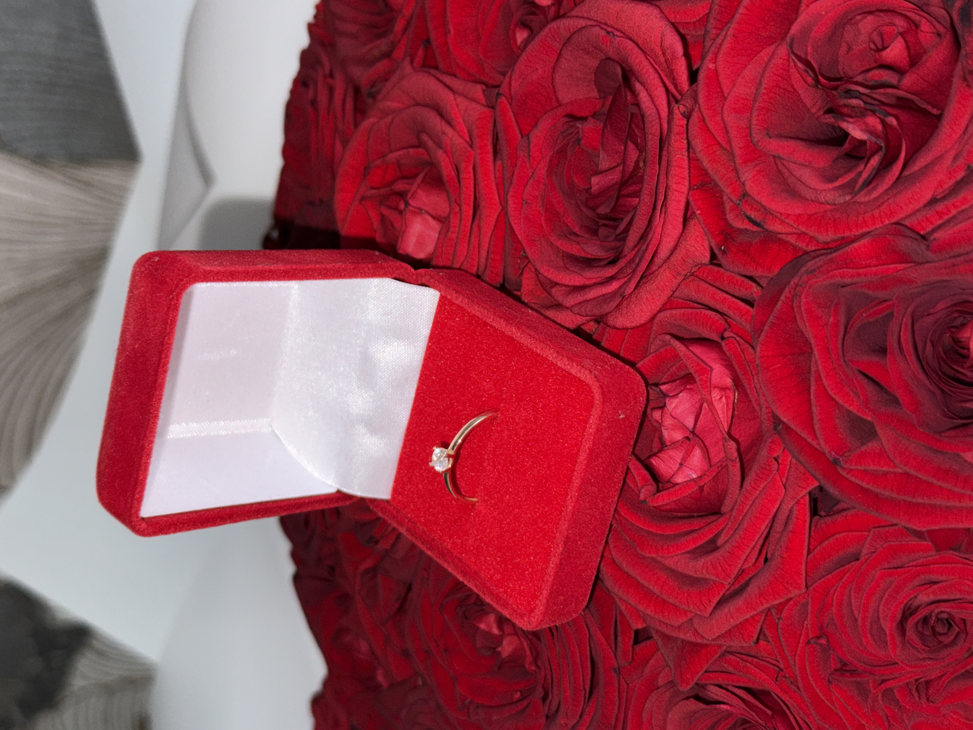 Engagement proposal with roses and ring at Izhevsk cafe