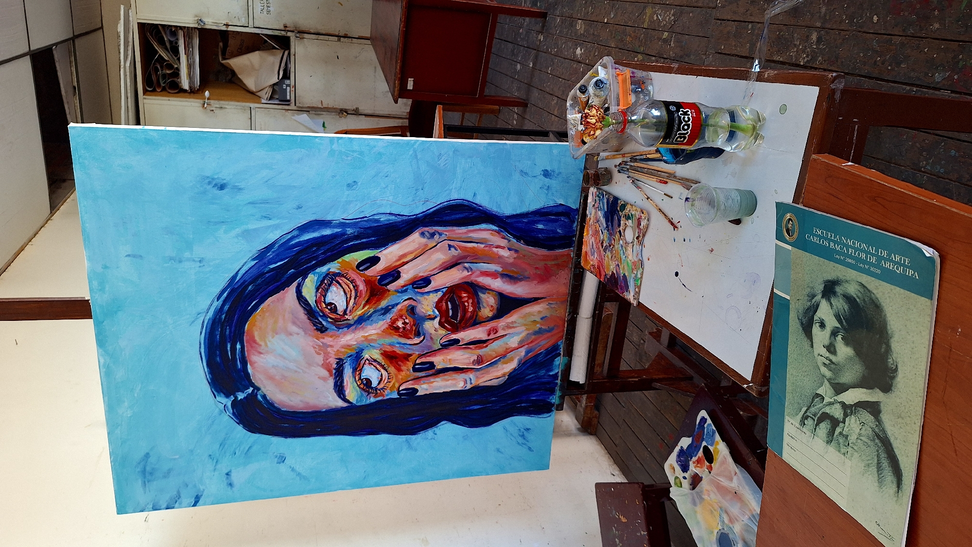 Artist's studio documented in Arequipa with unfinished works