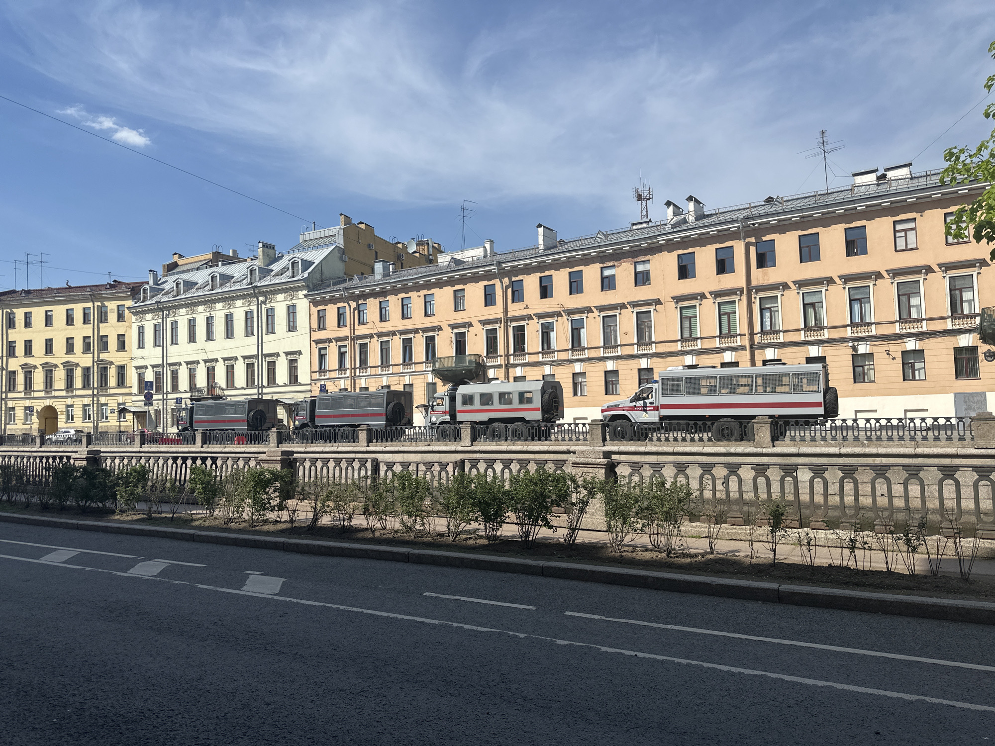 Military vehicles spotted along Saint Petersburg canal embankment