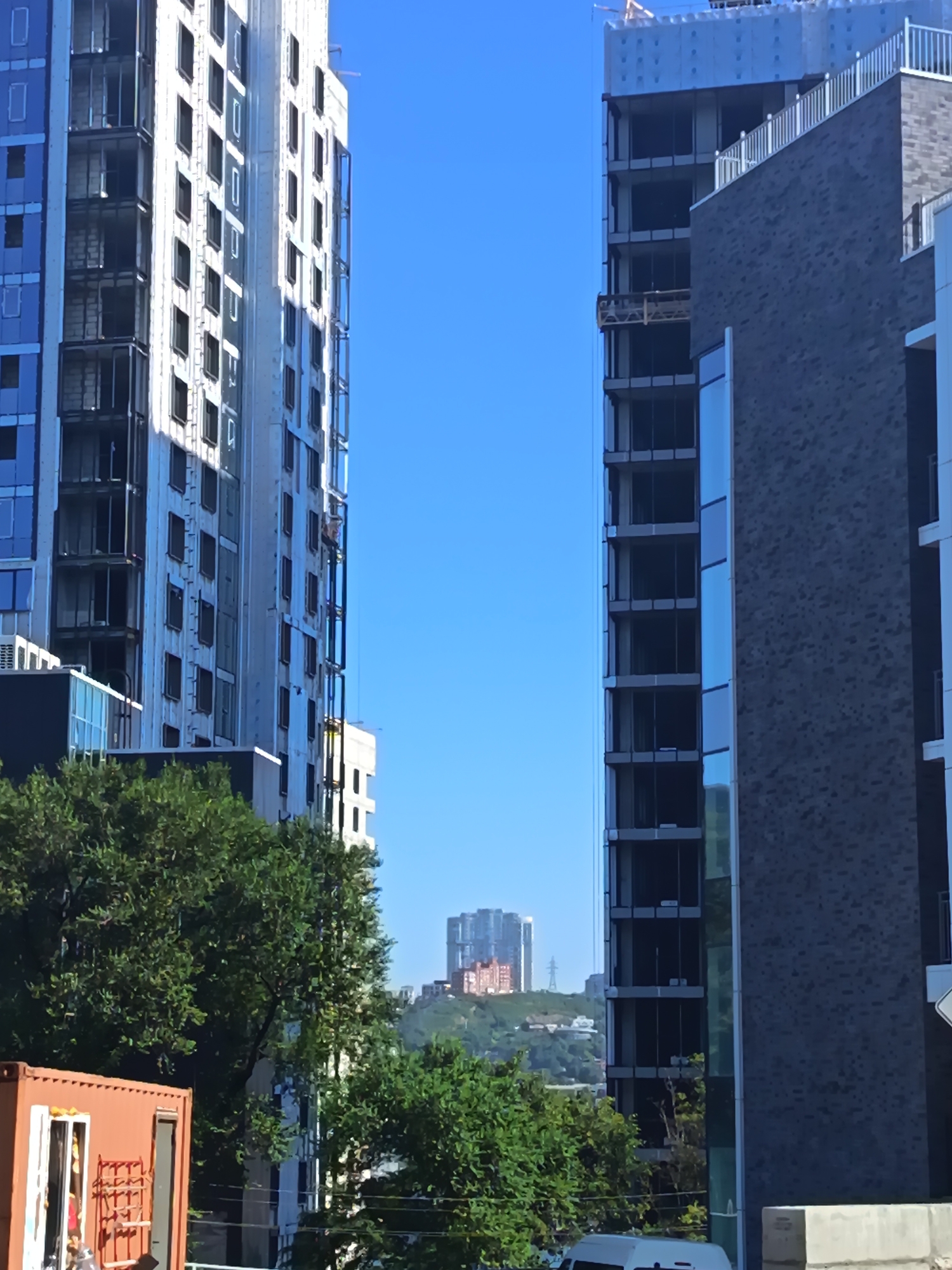 City skyline, streets, and bridges on a clear day