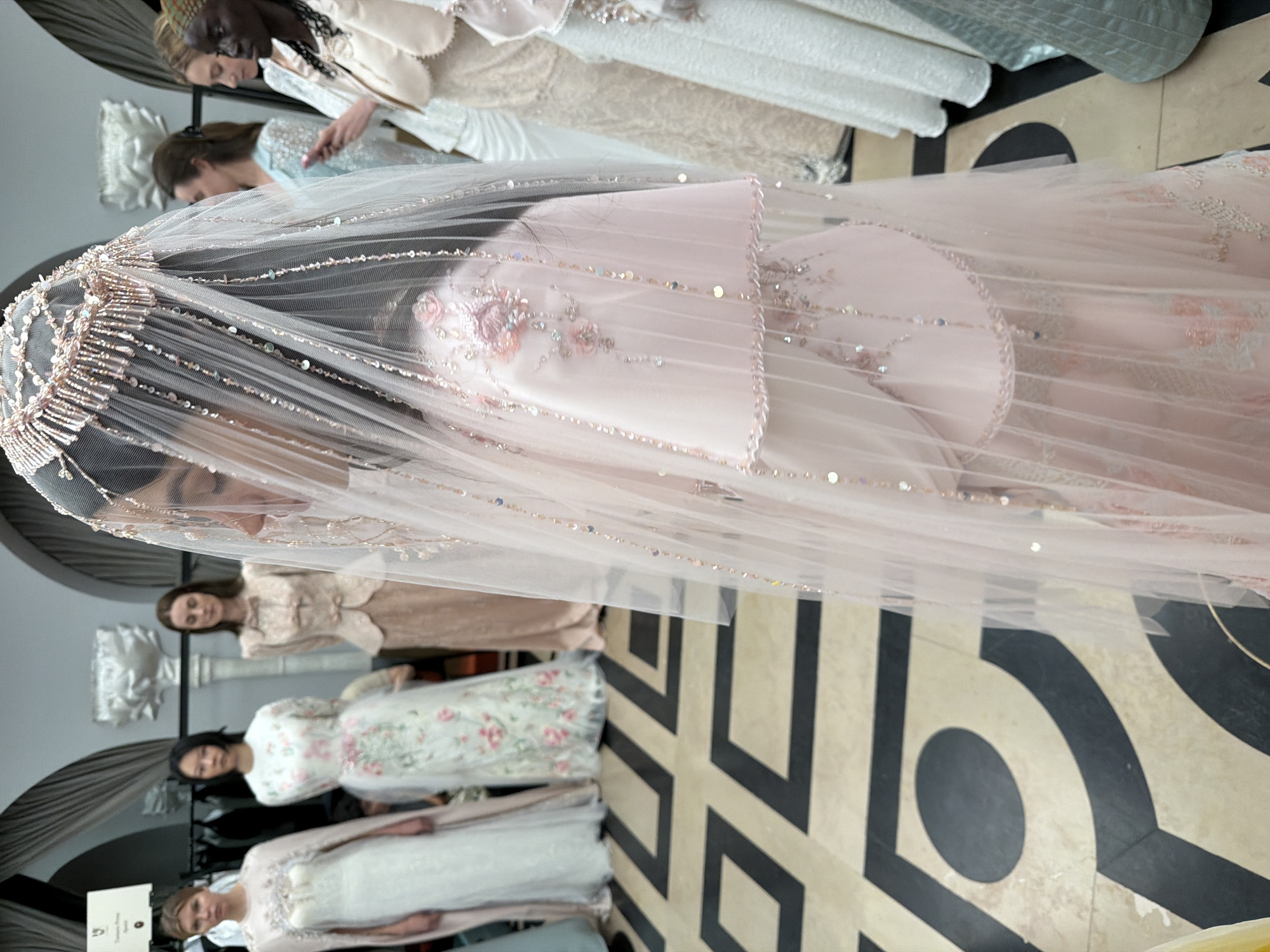 Geometric floor pattern witnessed at Paris fashion venue