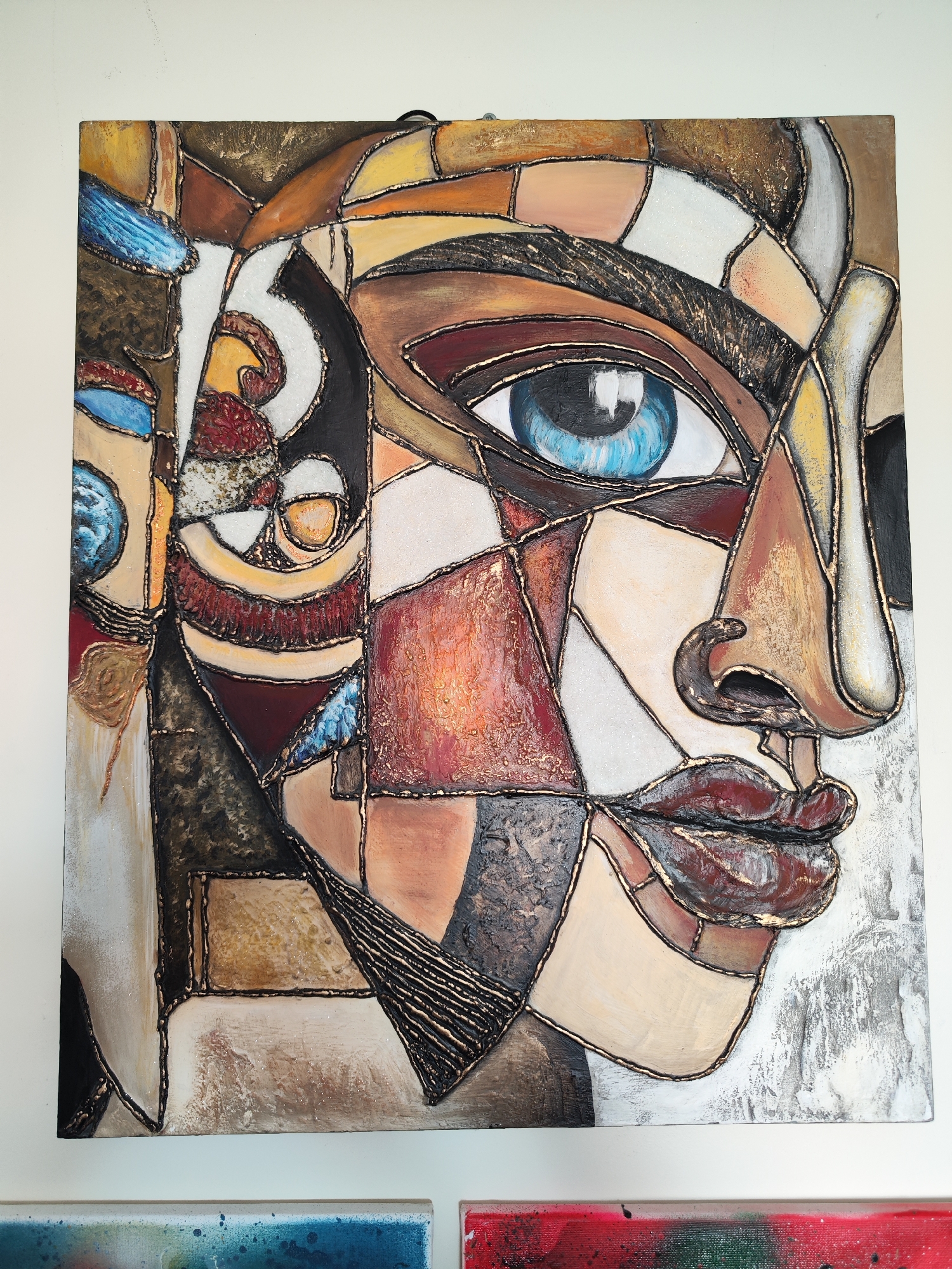 Cubist face painting documented in Seixal, Portugal