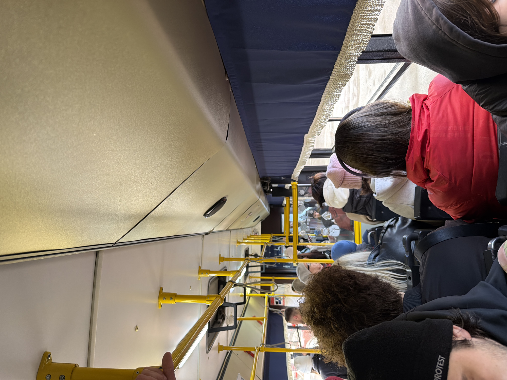 Late night bus passengers commute in Krasnoyarsk, Russia