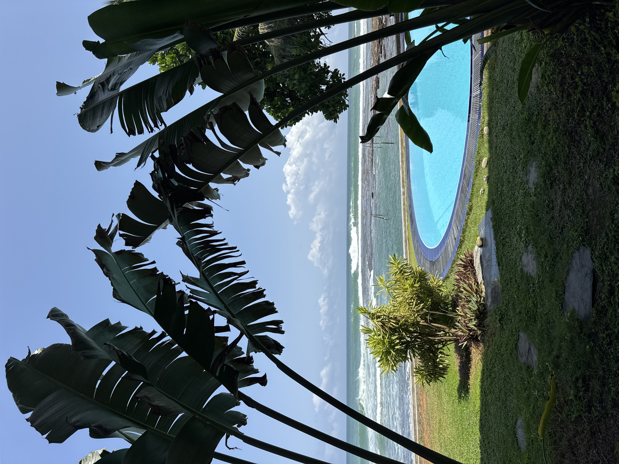 Poolside morning on the Sri Lankan coast with ocean views