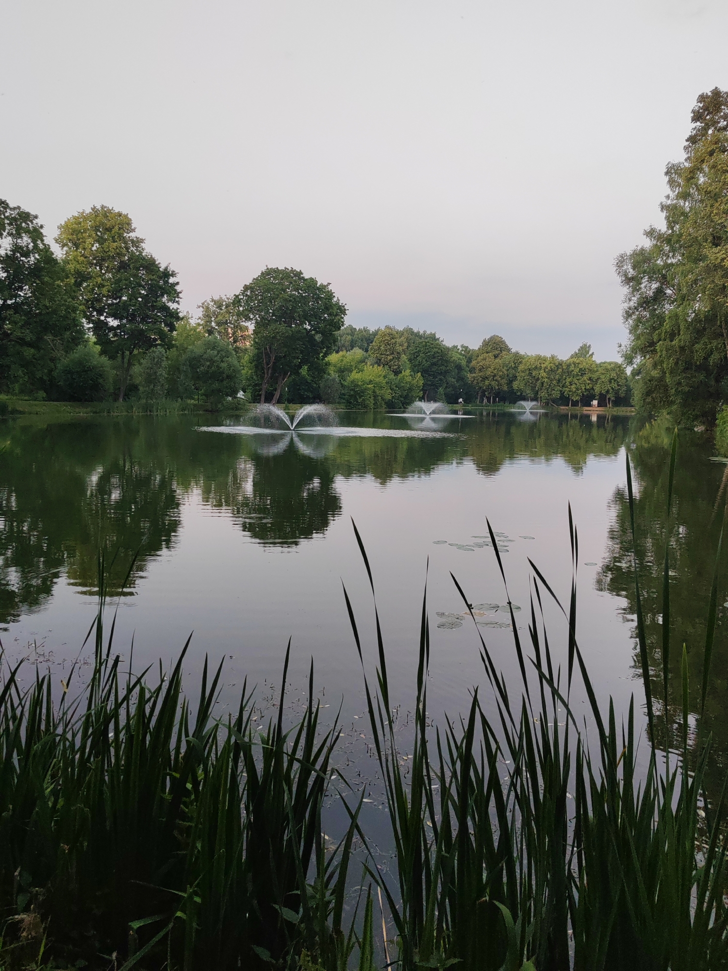 Park, pond, and amphitheater on a summer evening in Chekhov