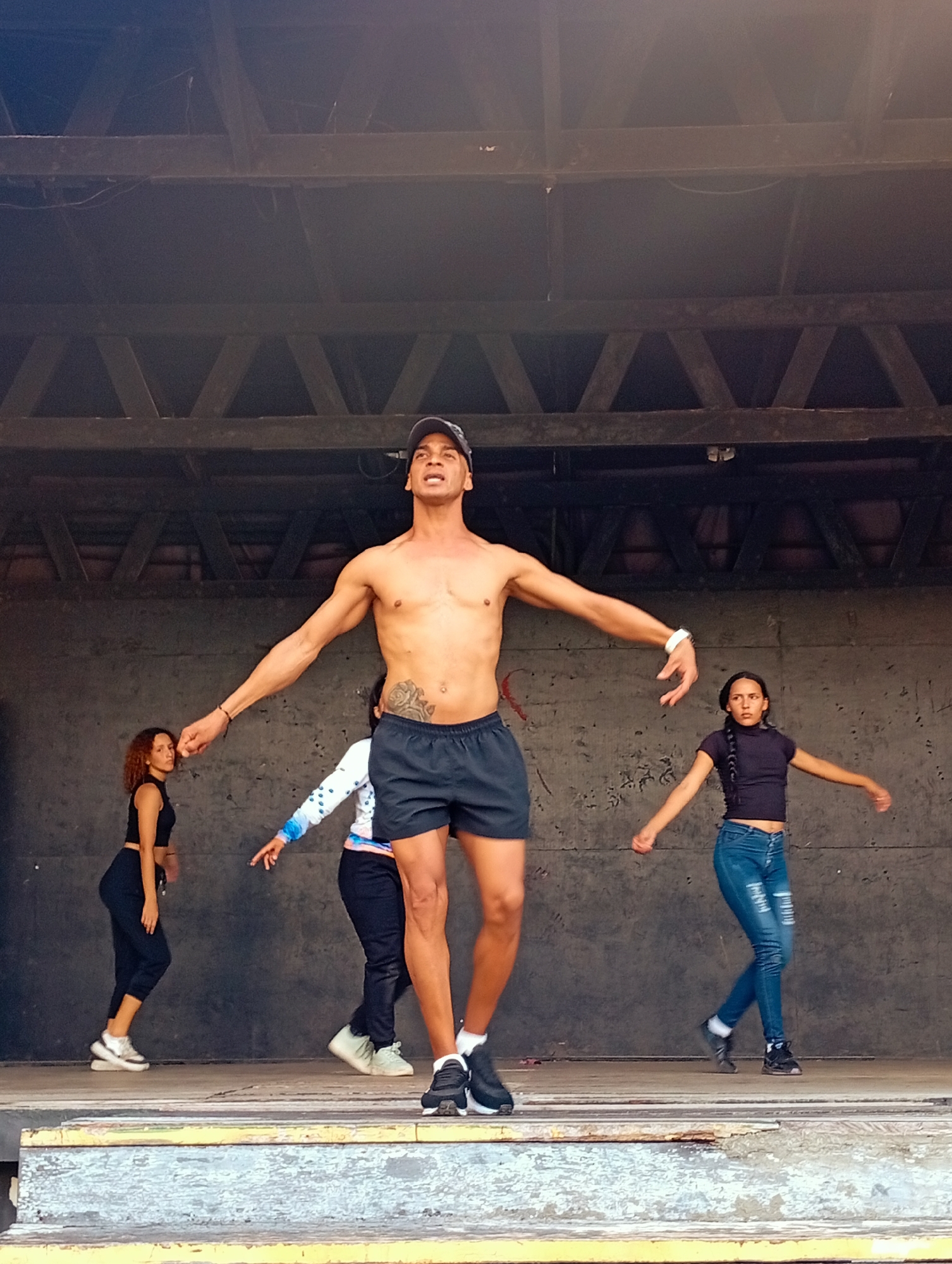 Dance group rehearses on beach stage in Venezuela