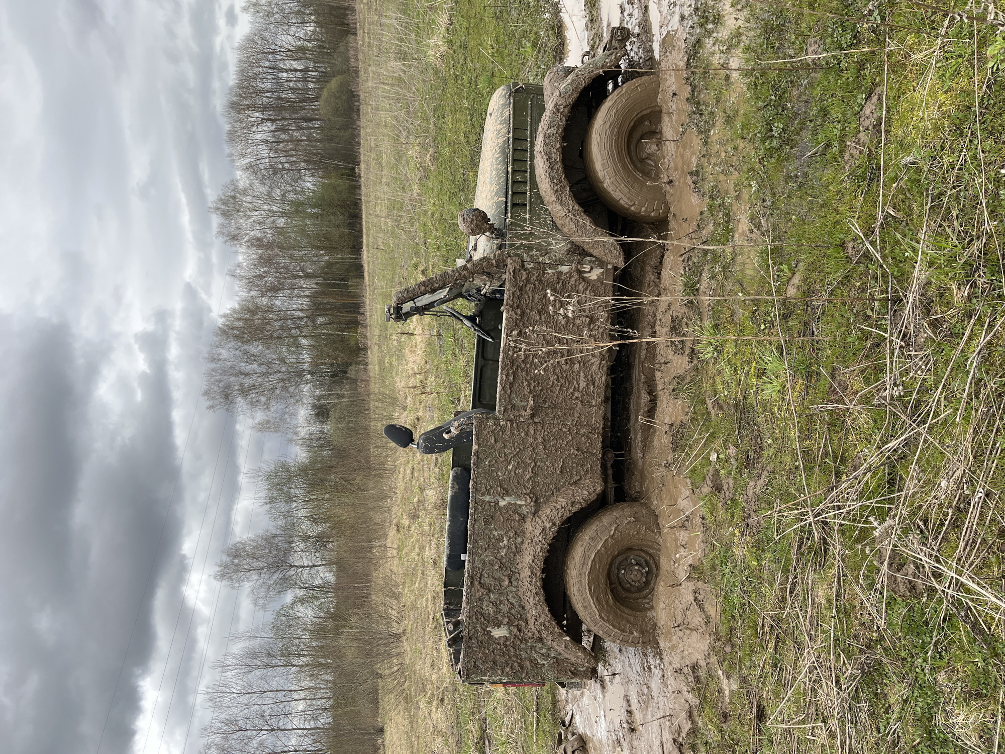 Military vehicle stuck in mud near Раздолье, Russia