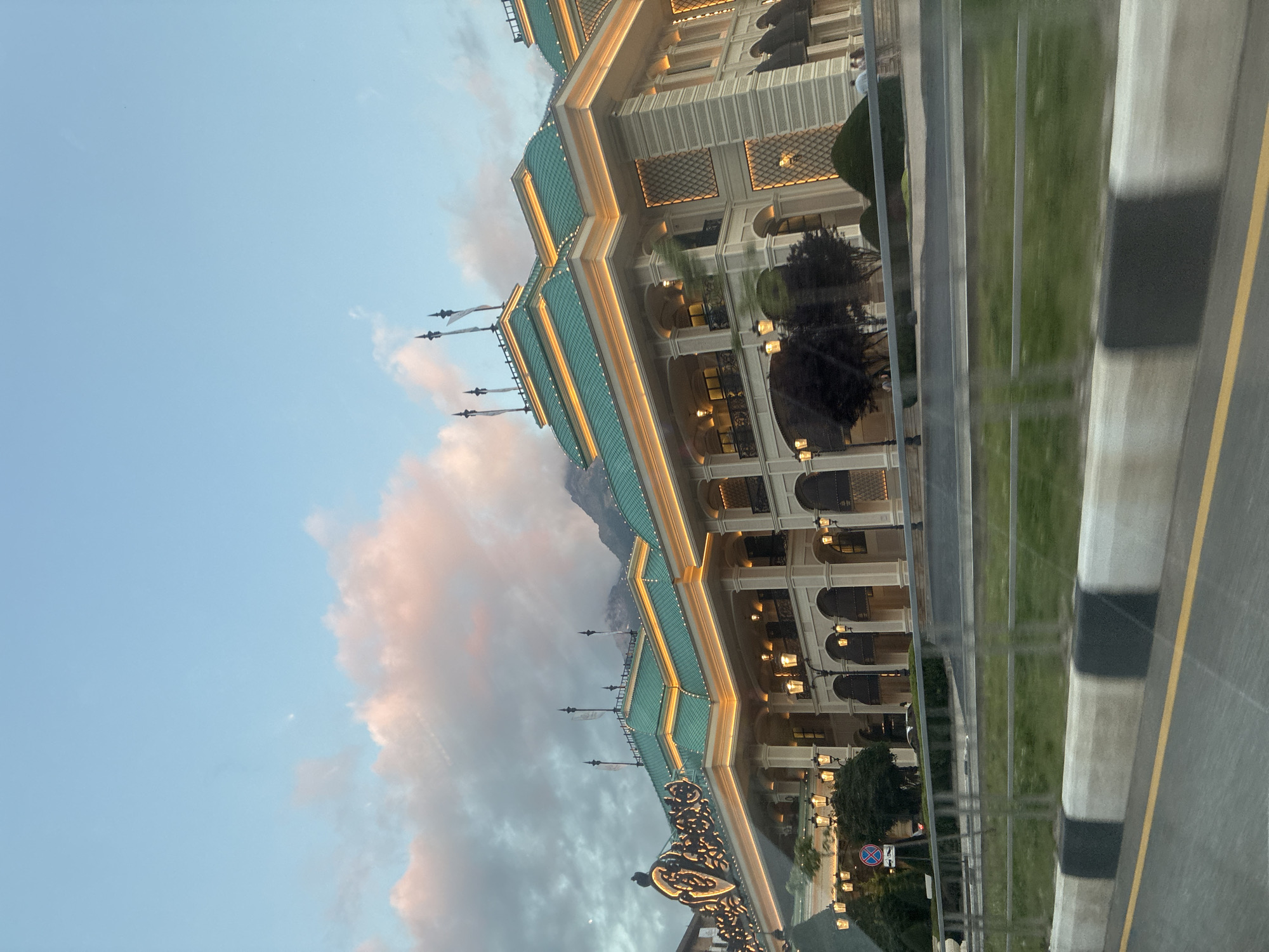 Casino Sochi and surrounding architecture lit up at night