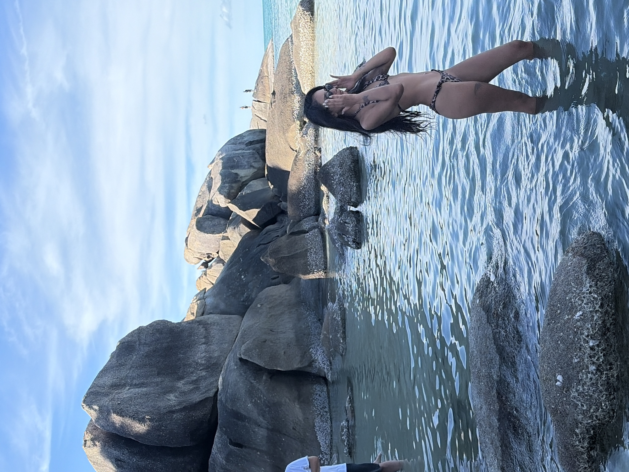 Leopard print bikini shoot on Chaweng Noi's rocky shore