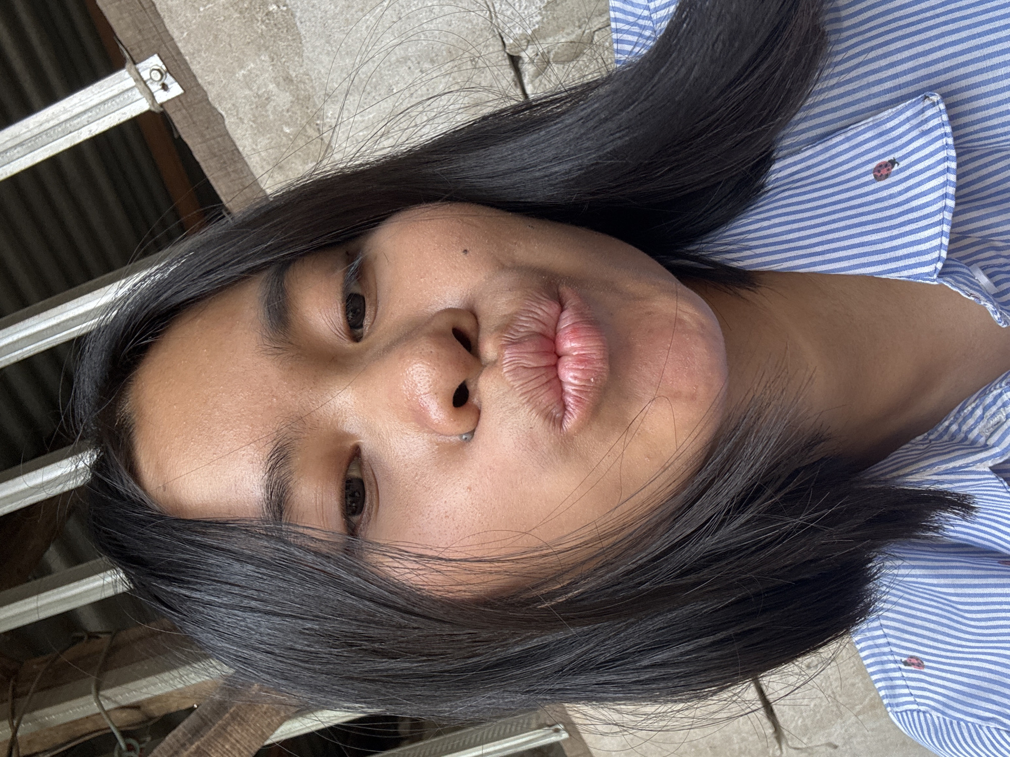 Selfie series in East Jakarta, same outfit, multiple expressions.
