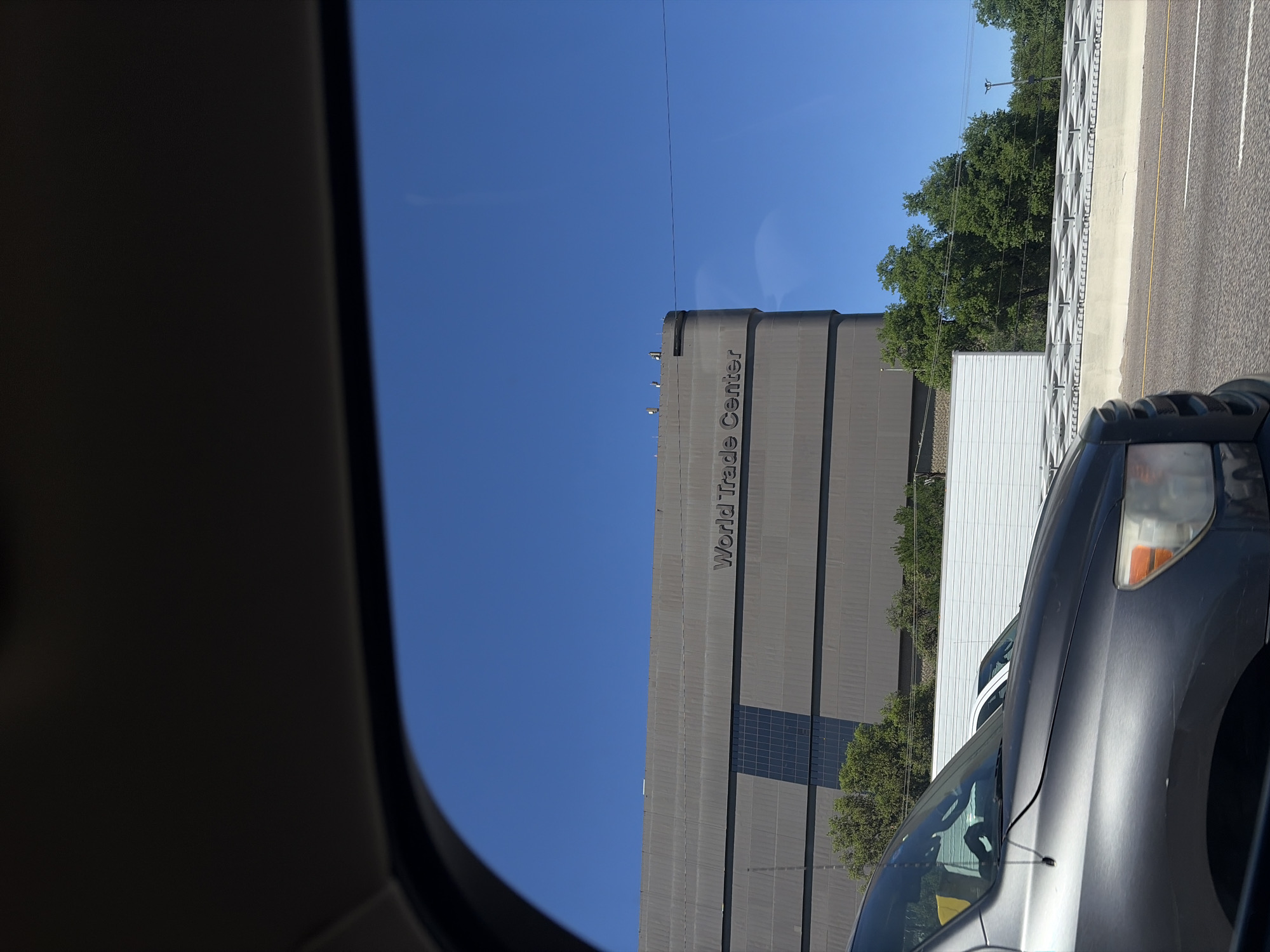 Dallas World Trade Center photographed from vehicle