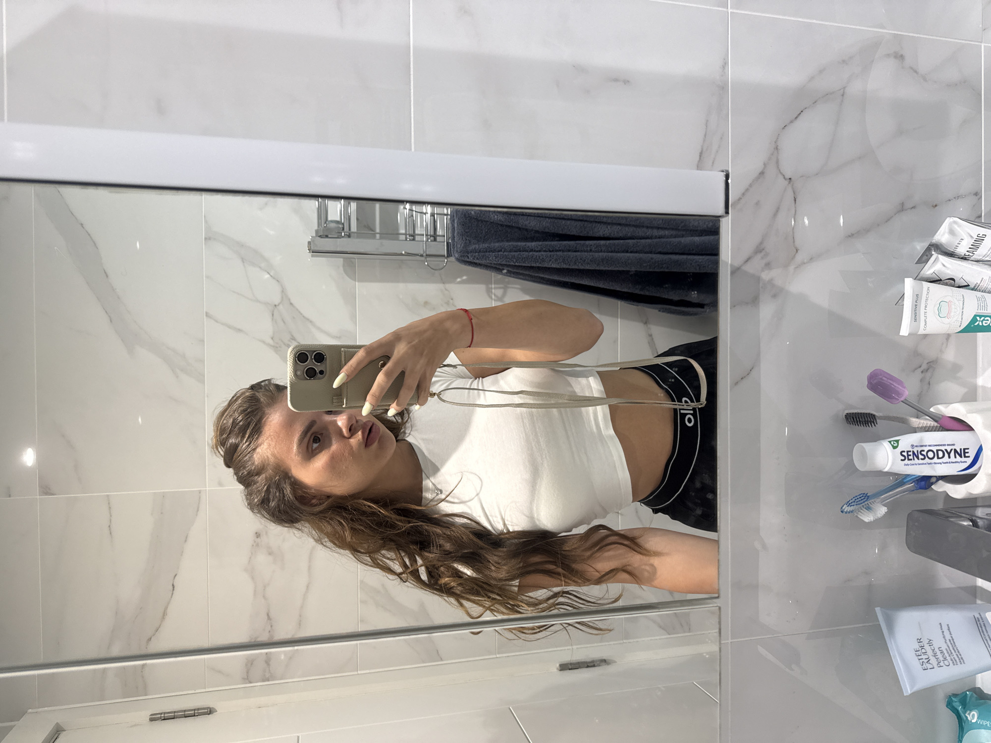 Quick bathroom mirror selfie session in Throop, UK