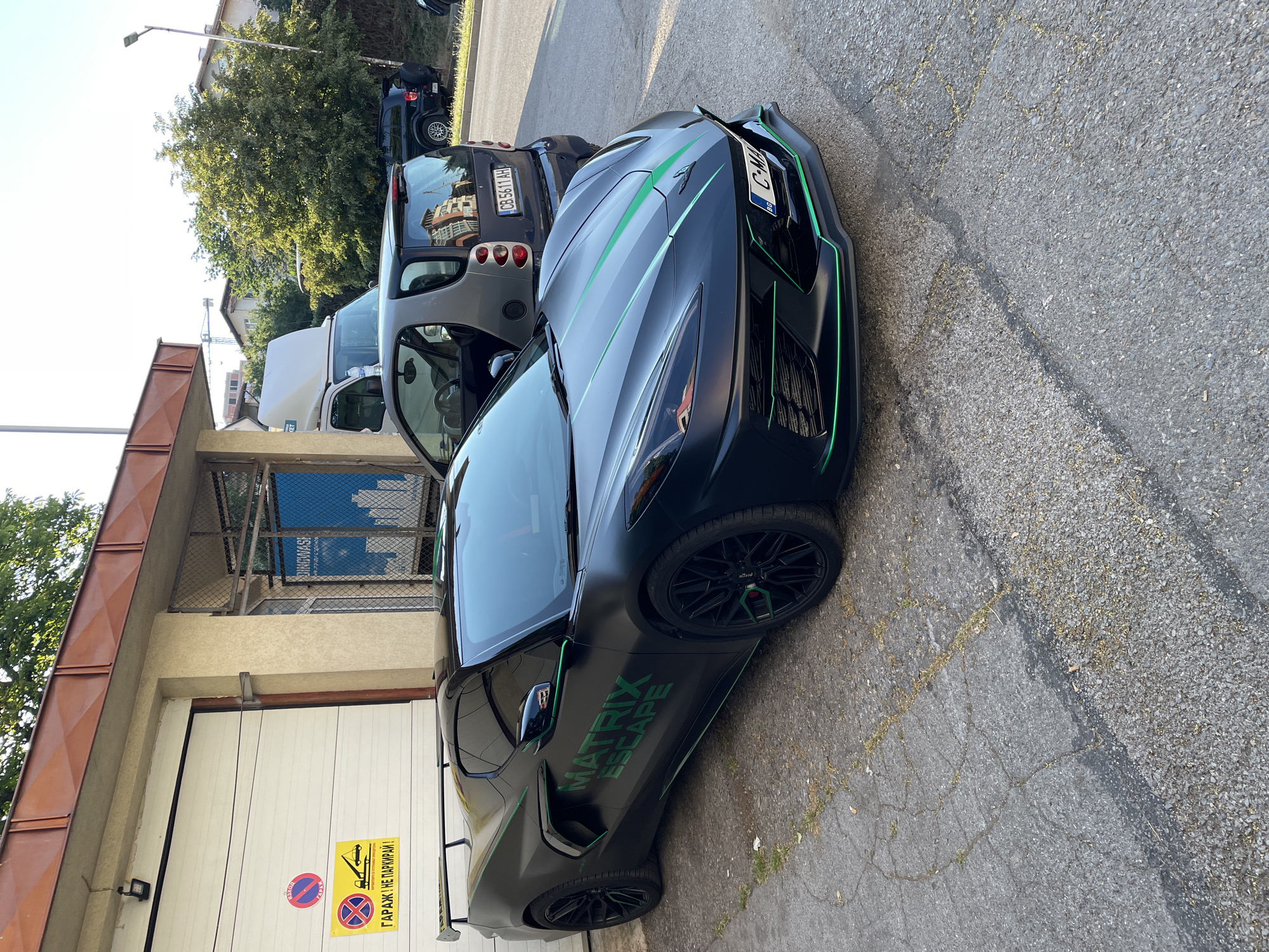Branded Corvette and worn sneaker spotted in Sofia parking lot