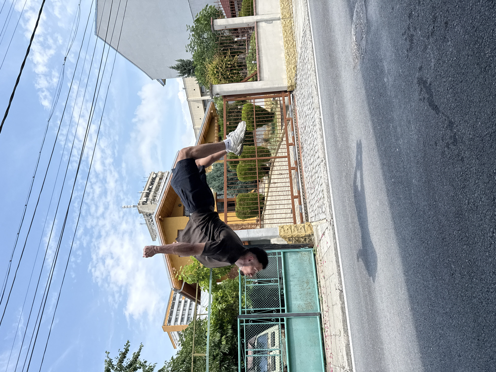 Young athlete performs street acrobatics in Shumen, Bulgaria