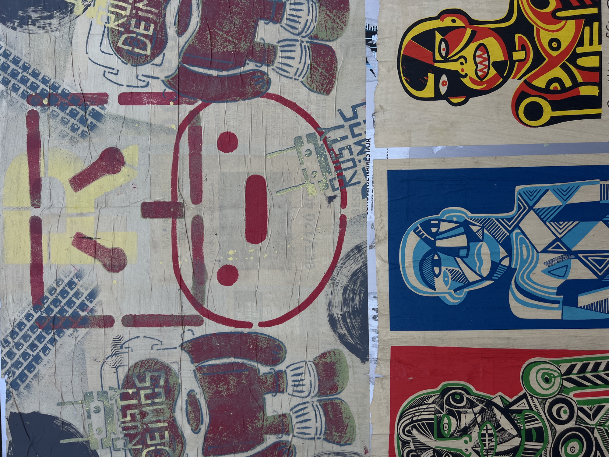 Street art collage documented in Belgrade's Palilula district