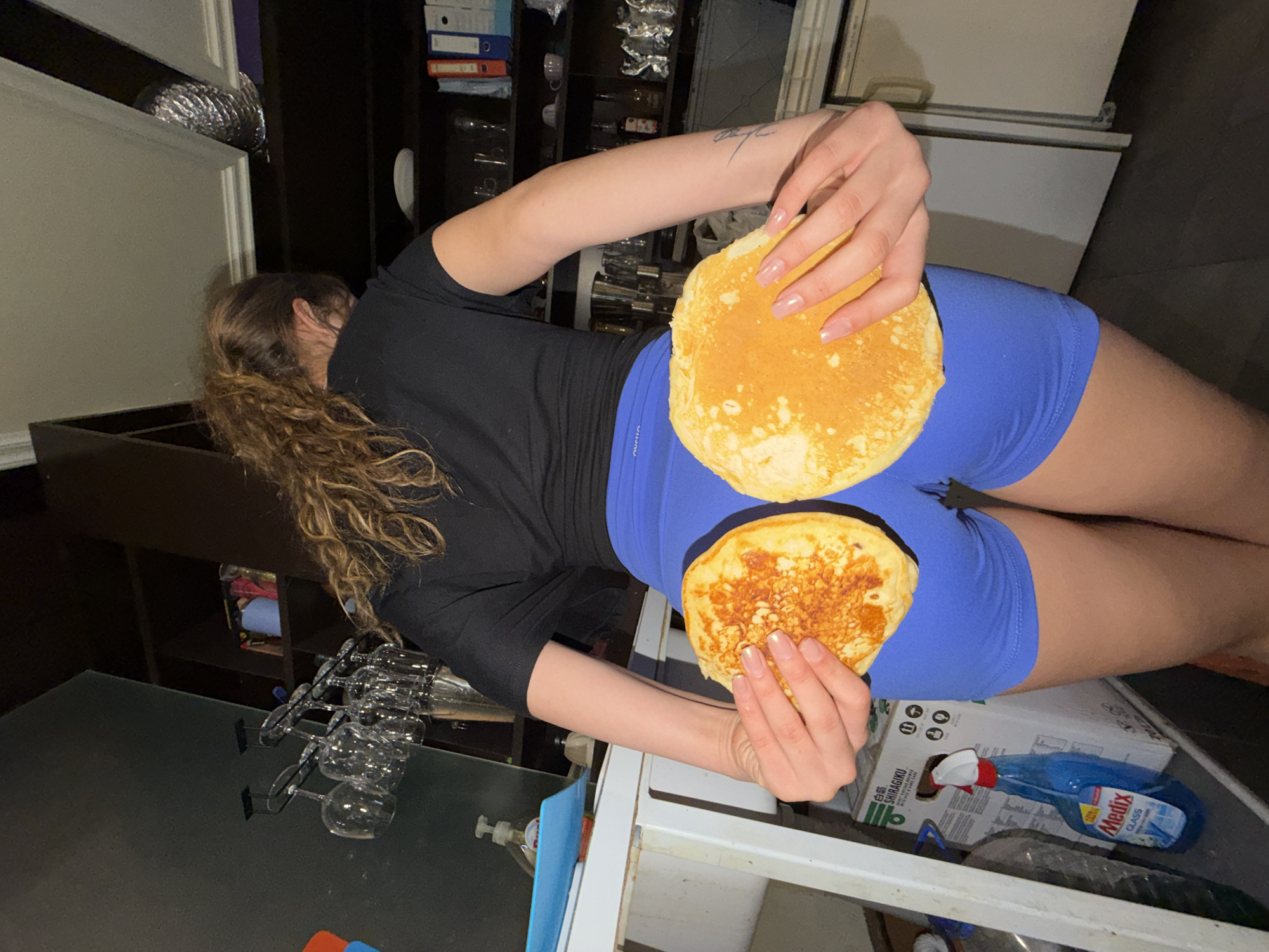 Pancake goofing around in a Sofia kitchen