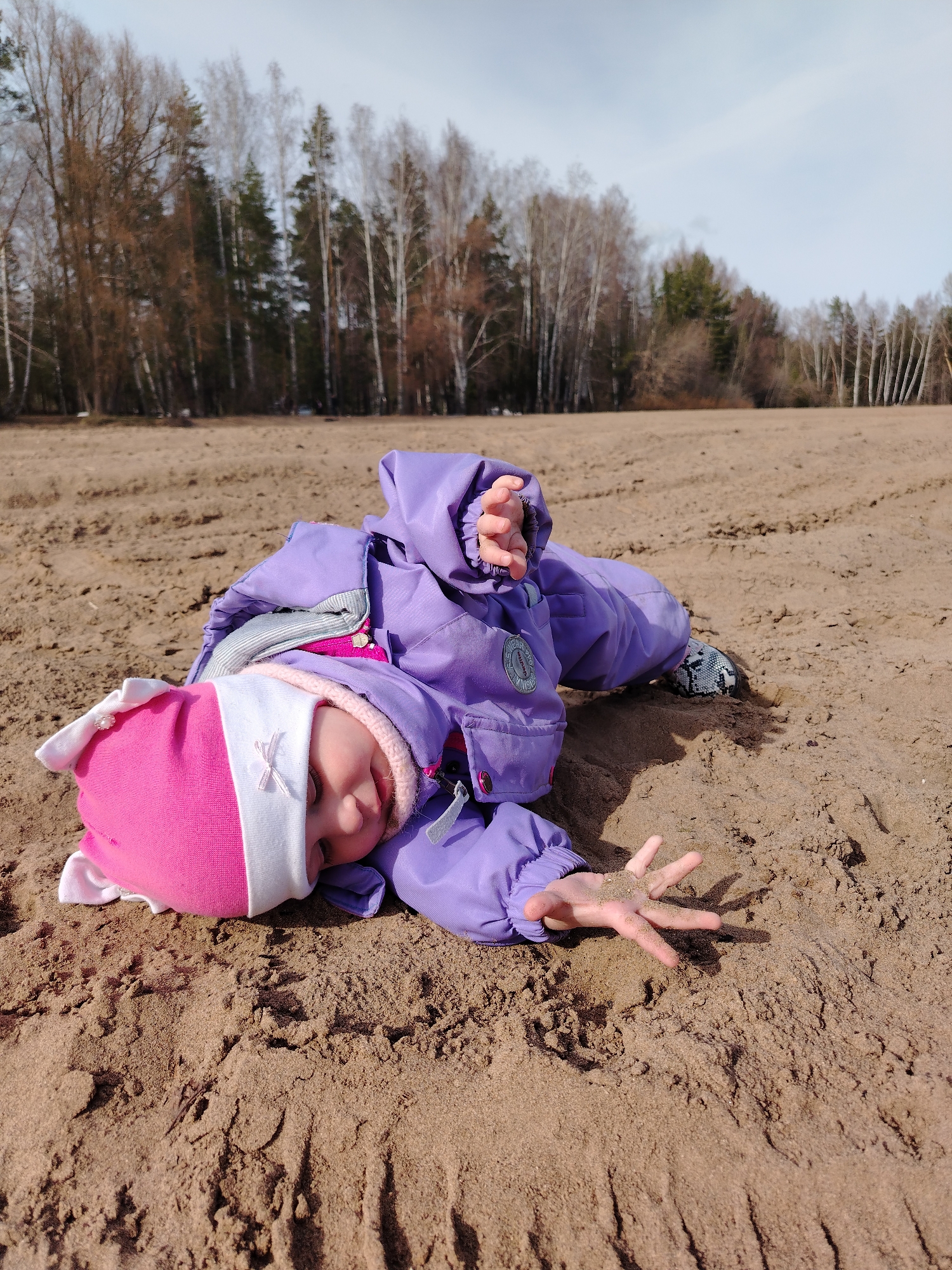 Family Beach Outing Documented in Northern Russia Spring Morning