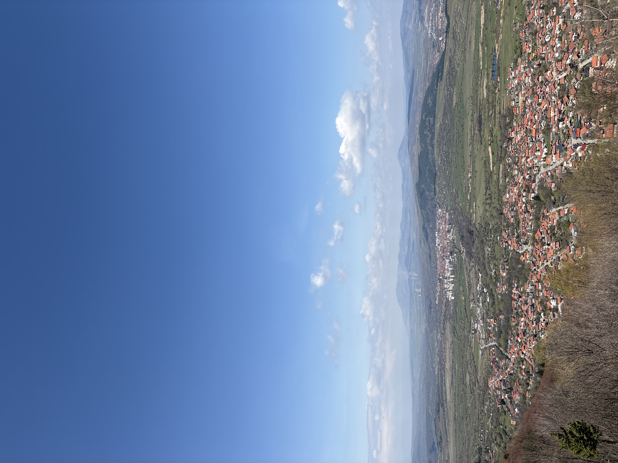 Clear morning view captured of red-roofed Bistritsa, Bulgaria