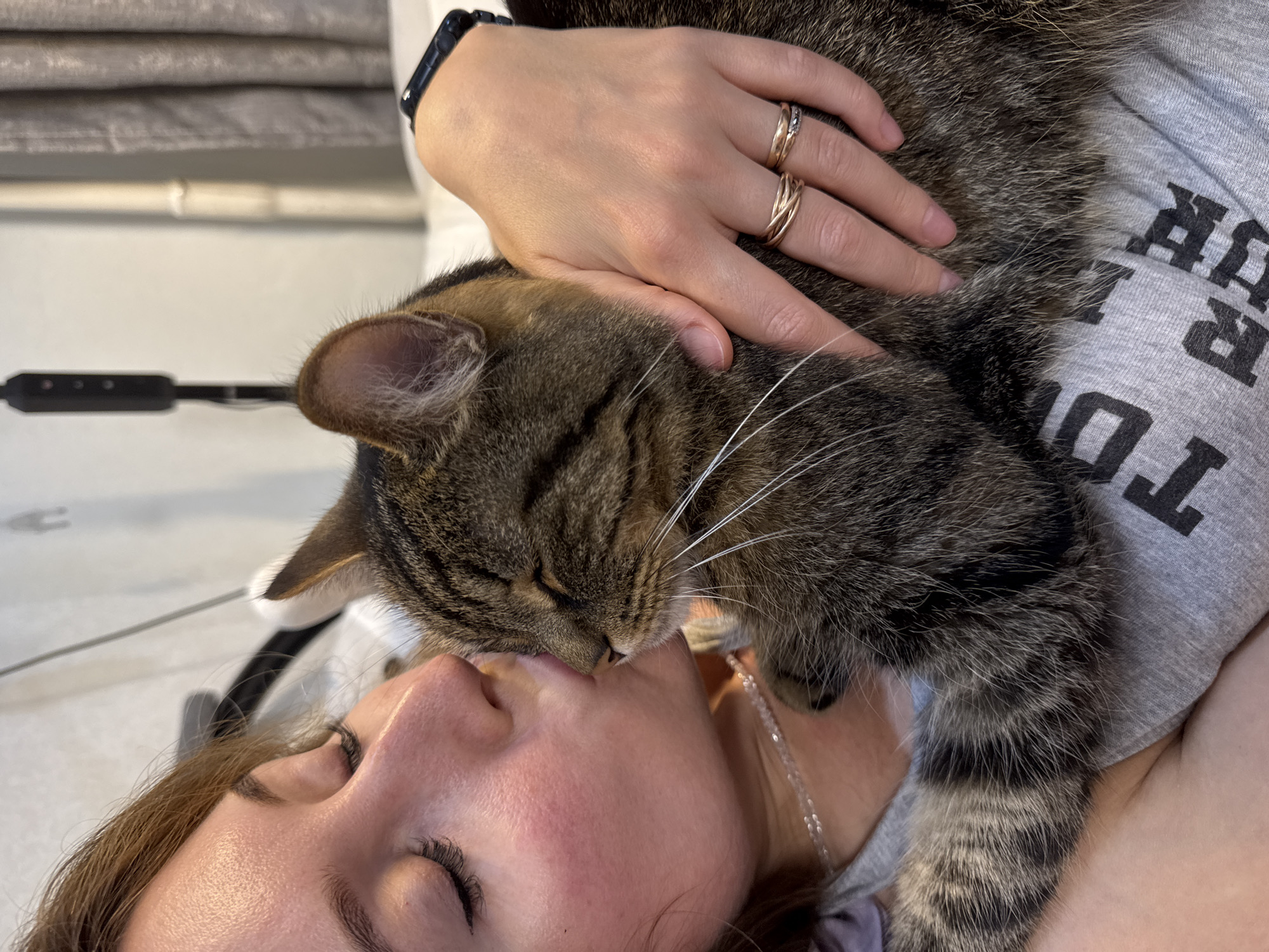Woman enjoys quiet afternoon with pets in Chaikovsky home