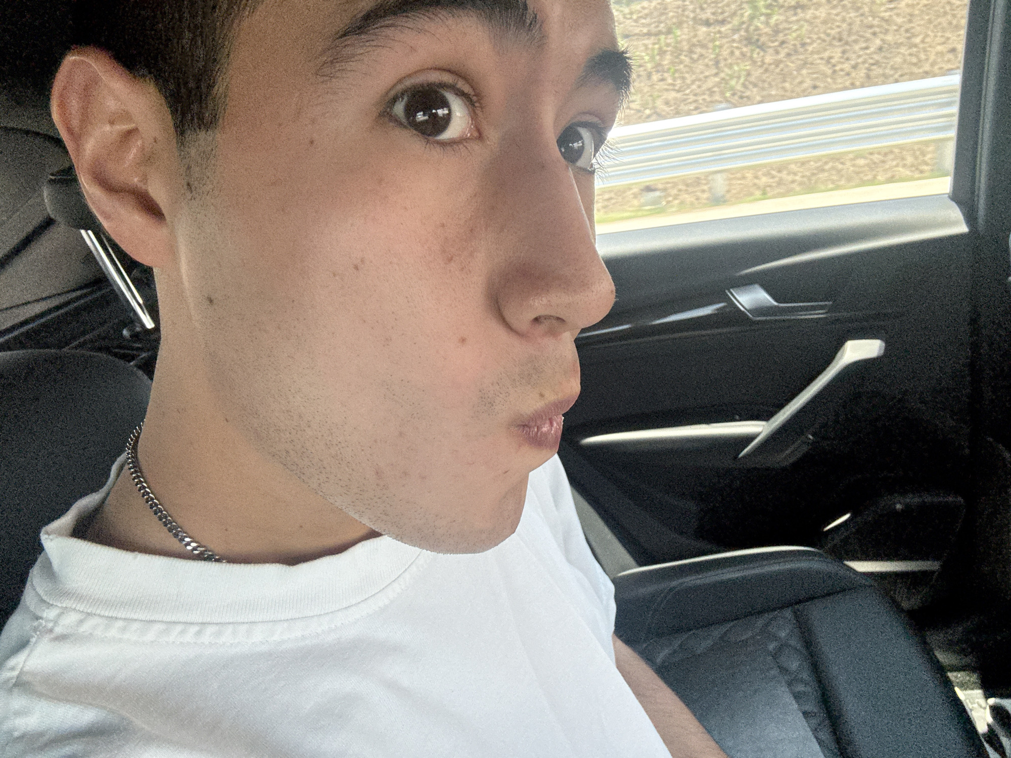 Young man photographed inside moving car in Ocotlán, Mexico