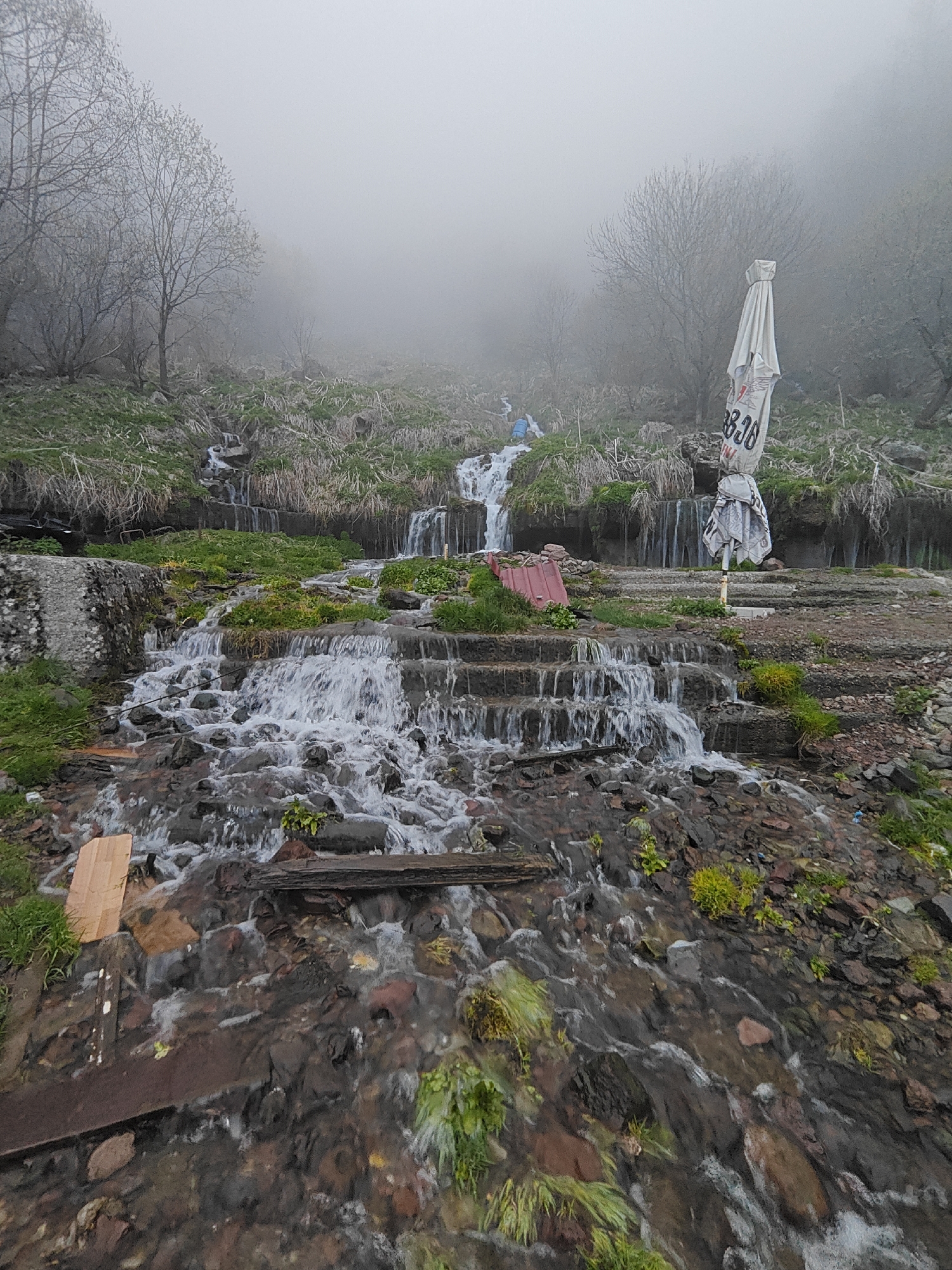 Misty waterfalls captured in early morning Georgia landscape