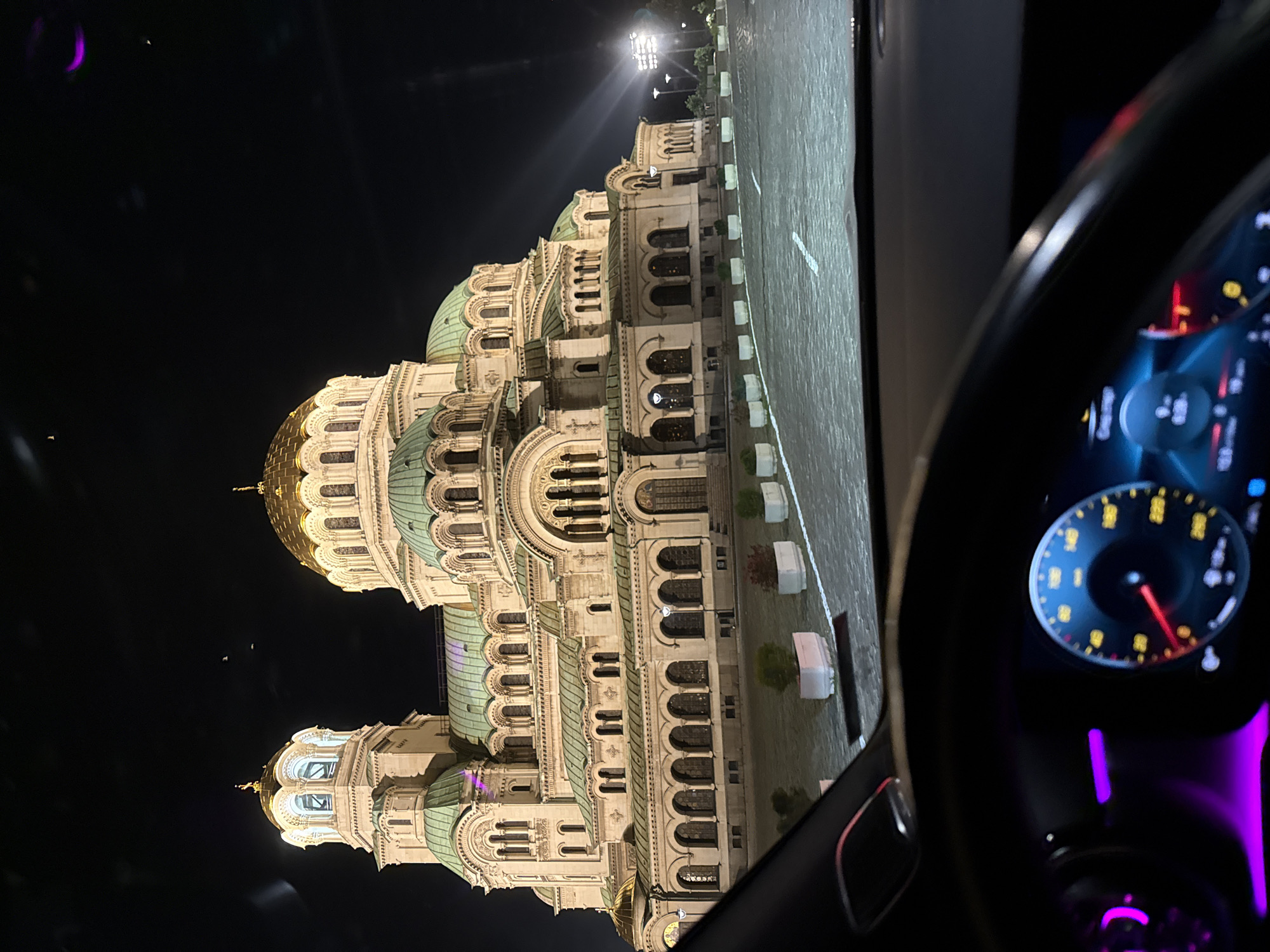 Night photography session captures illuminated Alexander Nevsky Cathedral Sofia
