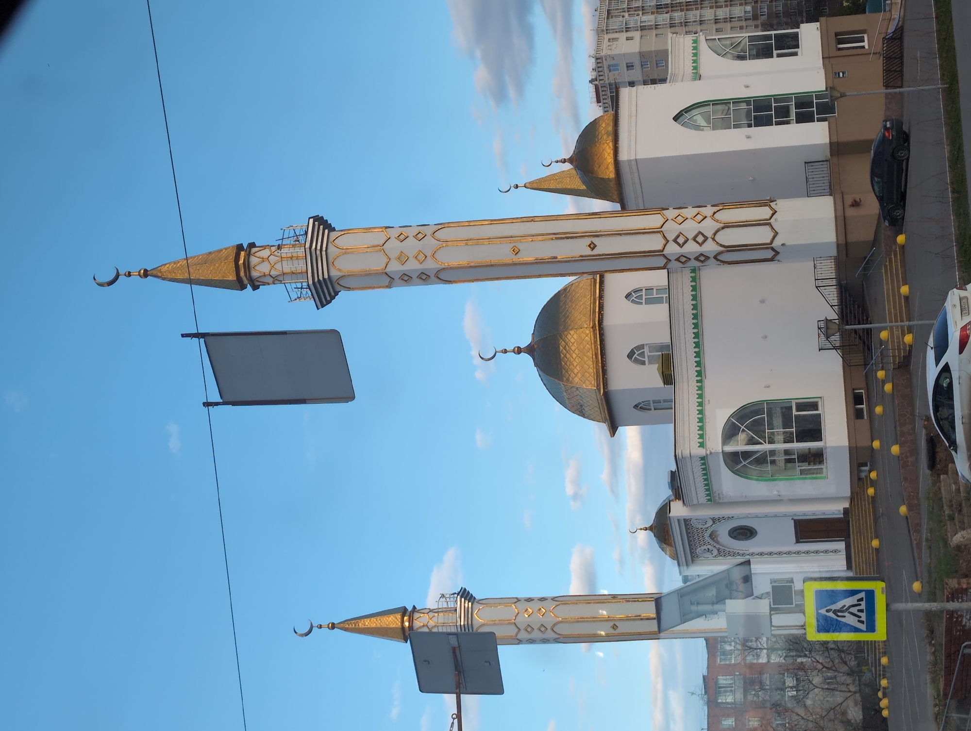 White mosque with gold domes photographed in Izhevsk, Russia