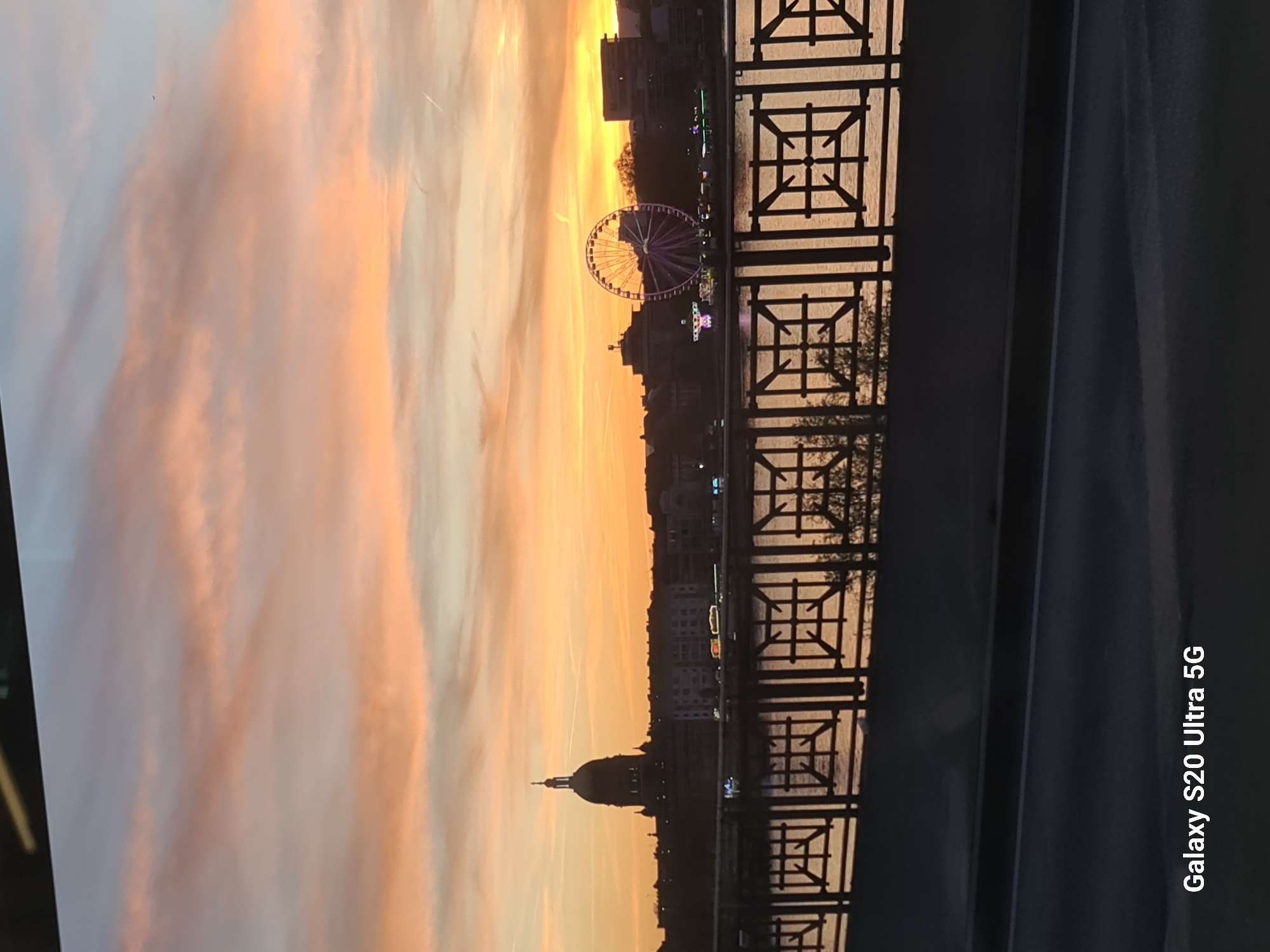 Evening sunset illuminates Rhine River cities Wiesbaden and Mainz