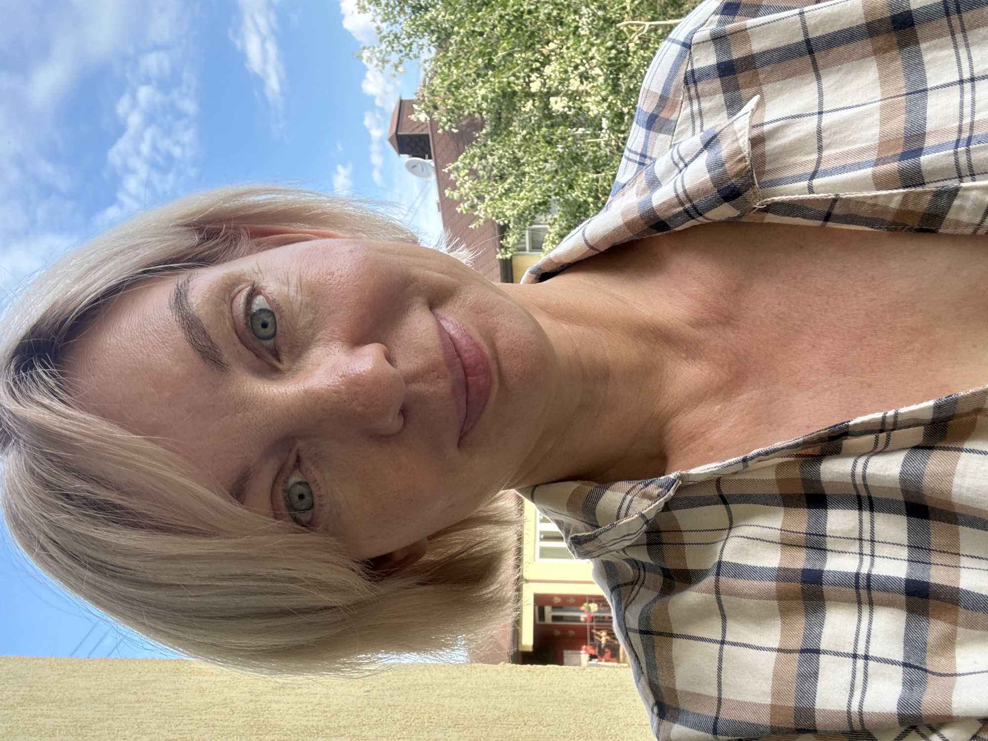 Woman takes morning selfies in Sochi, Russia