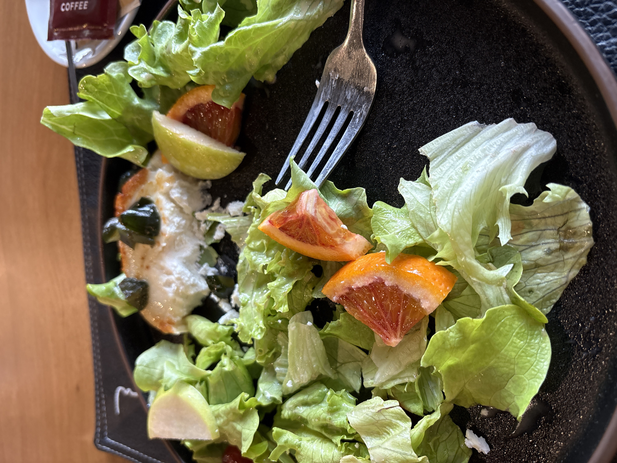 Partially eaten fresh salad photographed in Vidin, Bulgaria