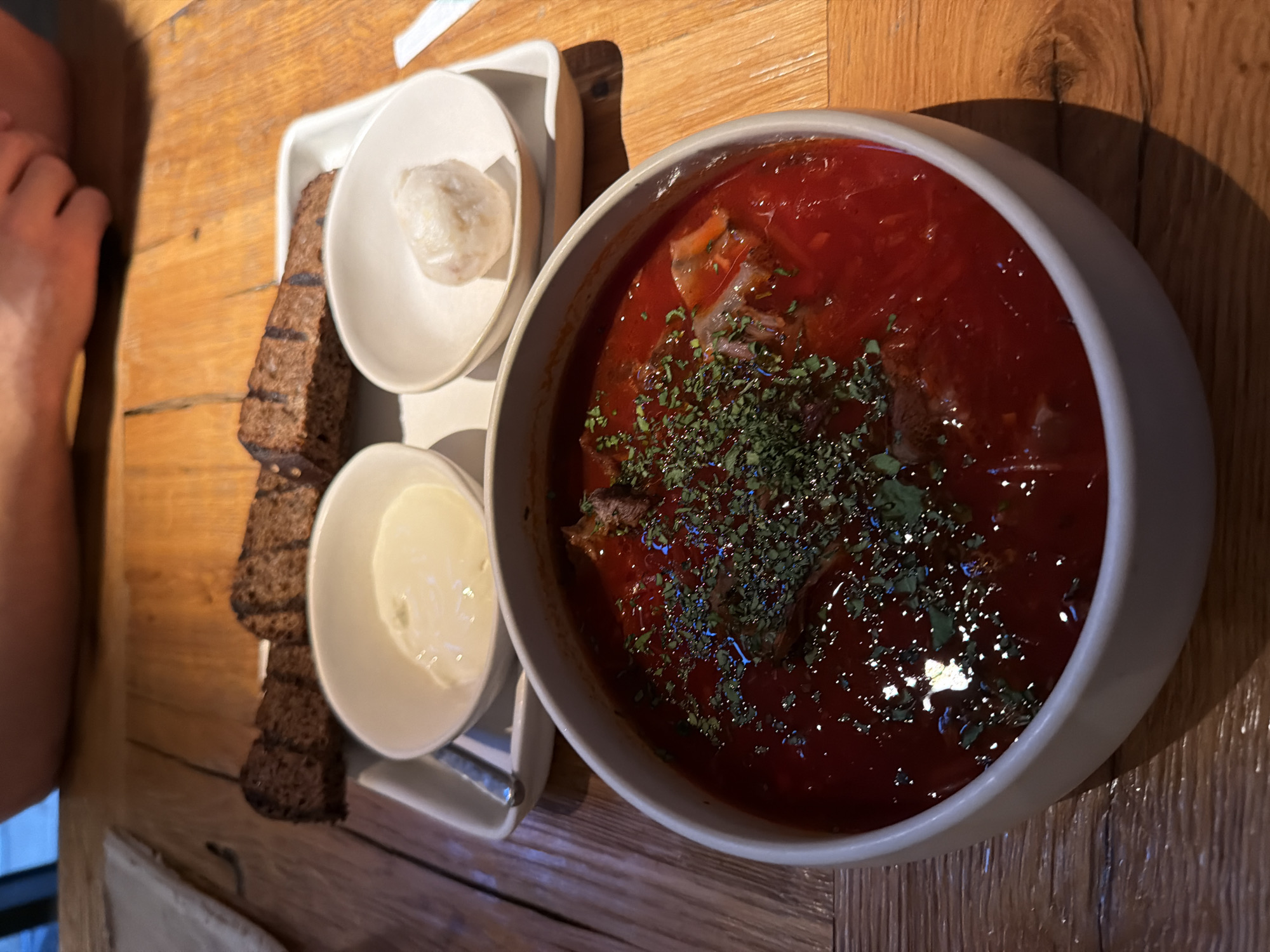 Traditional borscht meal documented in Moscow