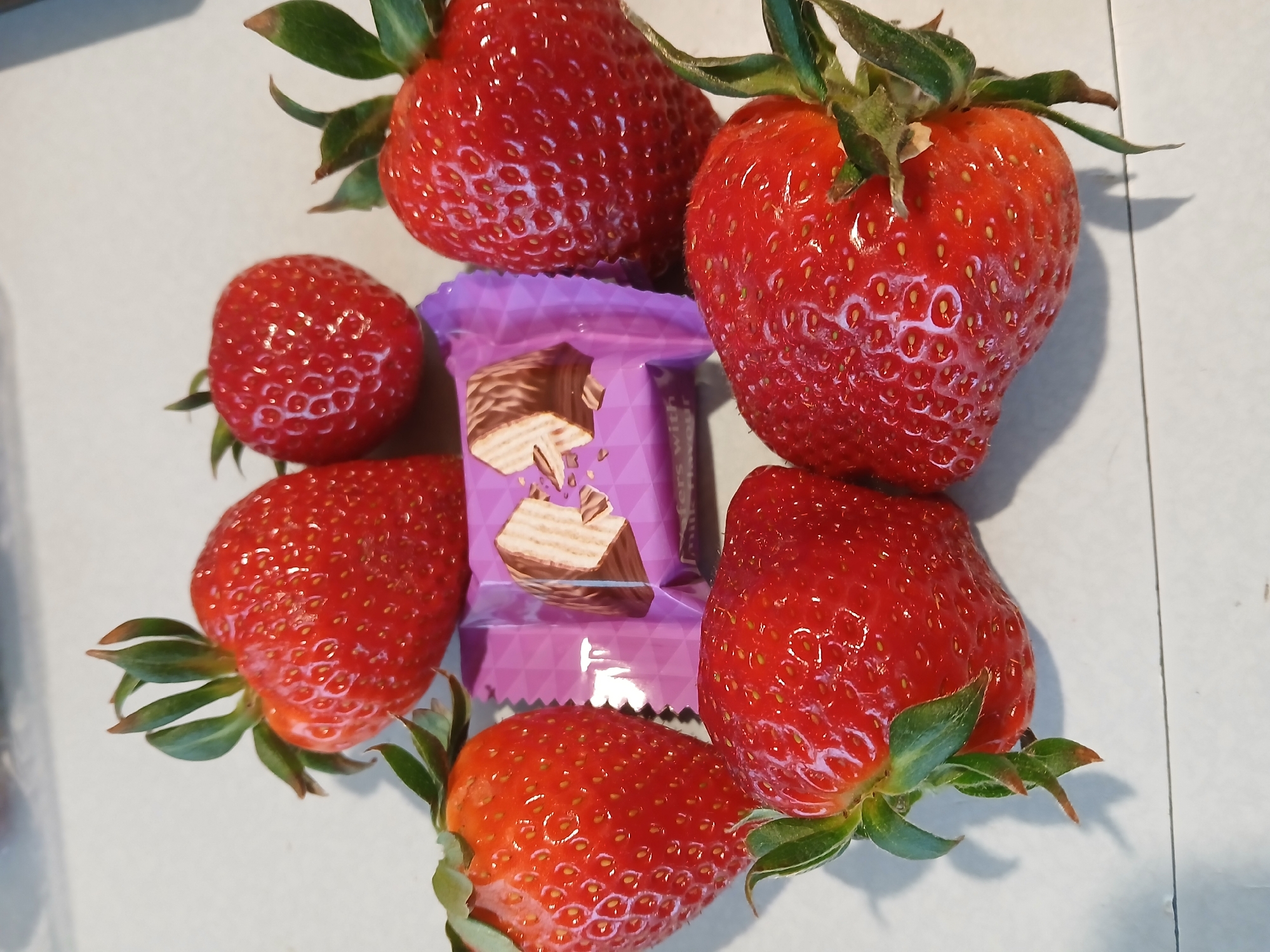 Strawberries and candy bar arranged in Vratsa, Bulgaria