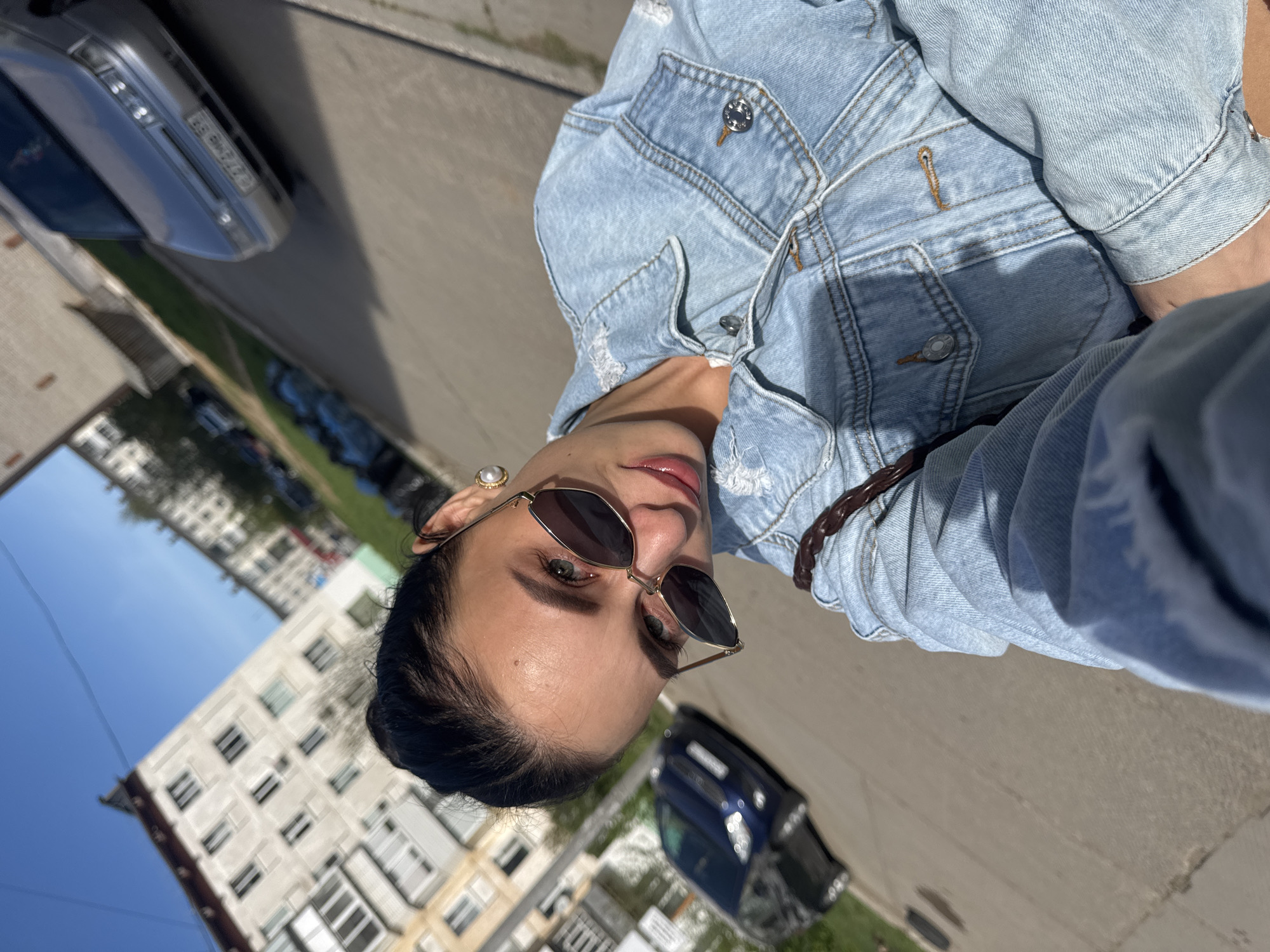 Woman takes street selfies in Chaikovsky, Russia