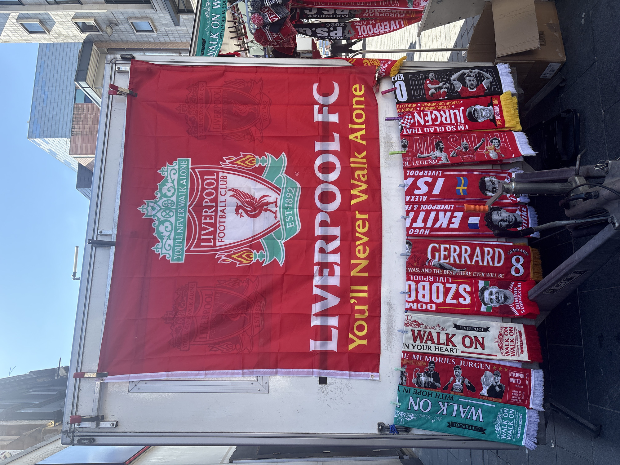 Liverpool FC merchandise stall spotted on city streets