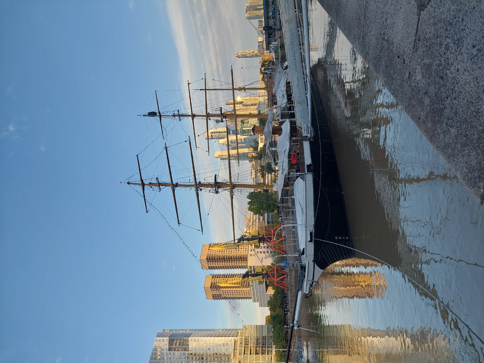 Historic ship and modern waterfront captured at Puerto Madero