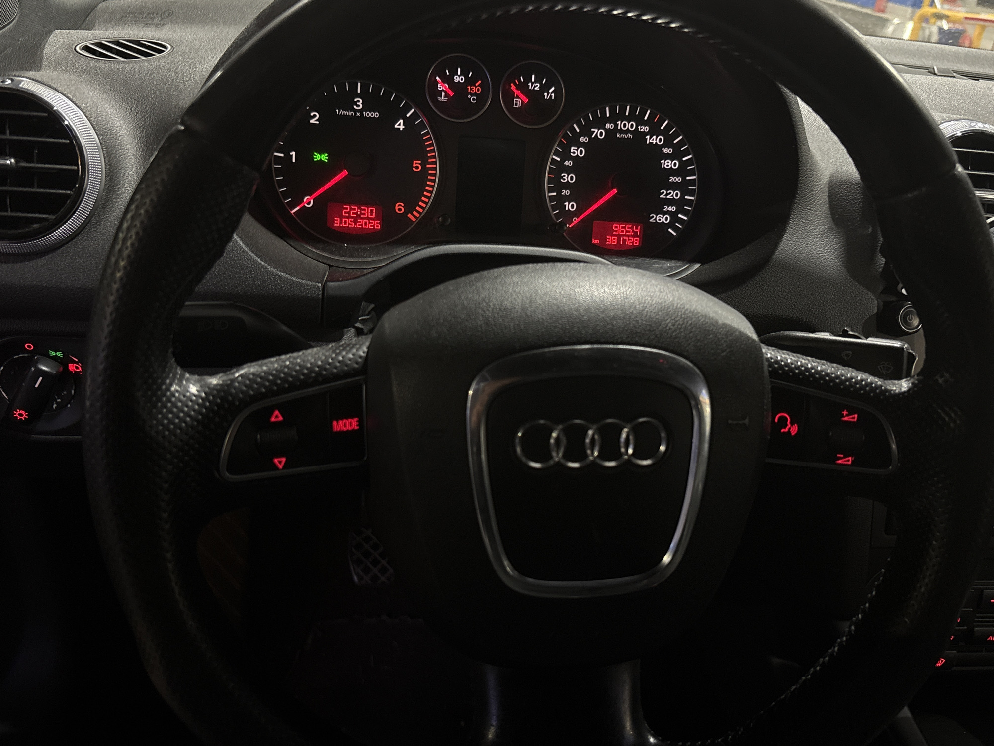Audi dashboard captured in Bulgarian village showing May 2026 readings