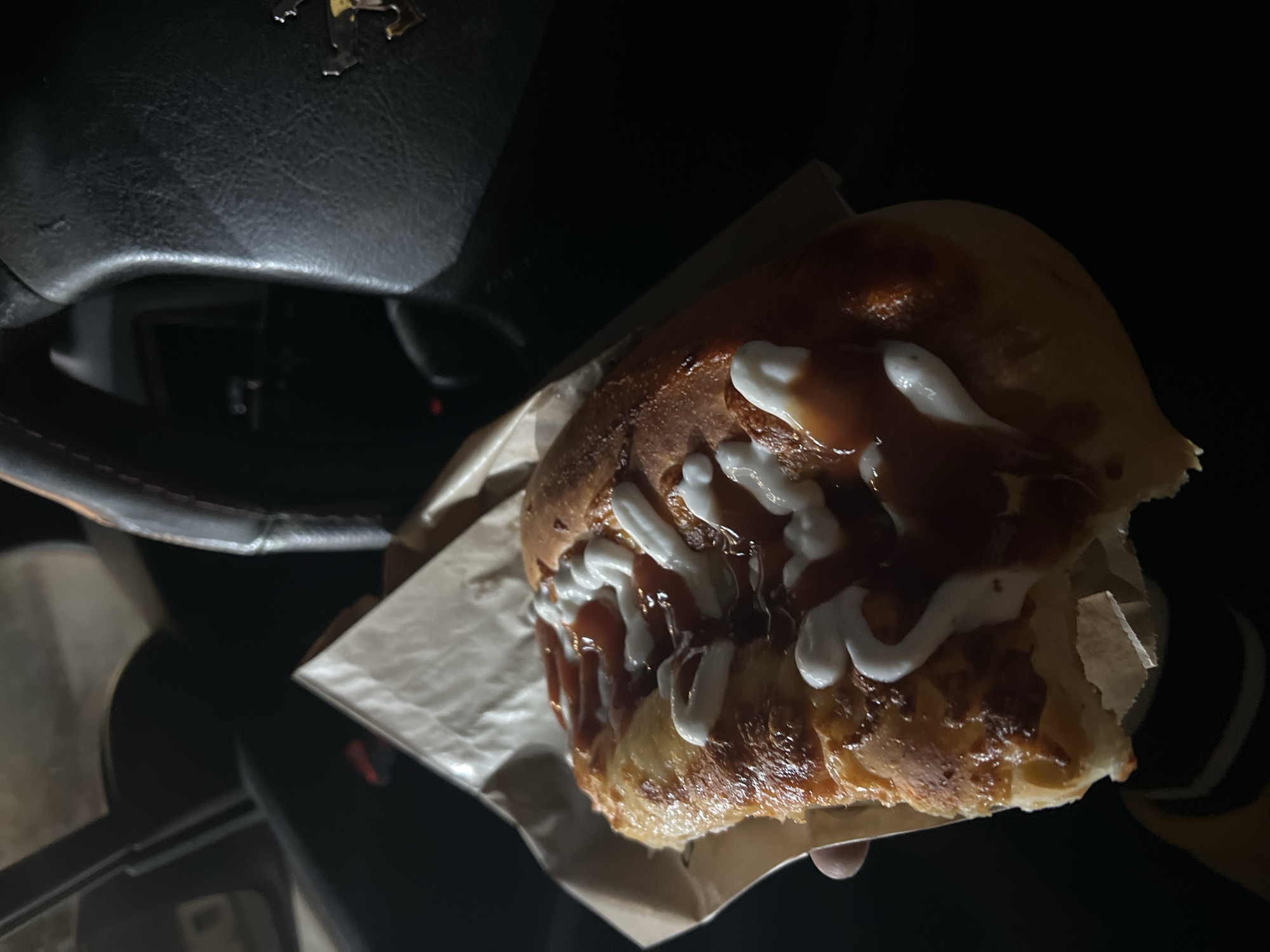 Late-night meal consumed in vehicle in Sevlievo, Bulgaria