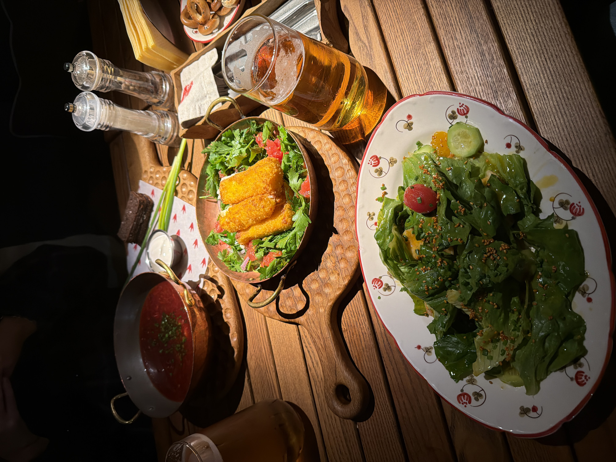 Evening dinner spread at an outdoor restaurant in Nizhny Novgorod