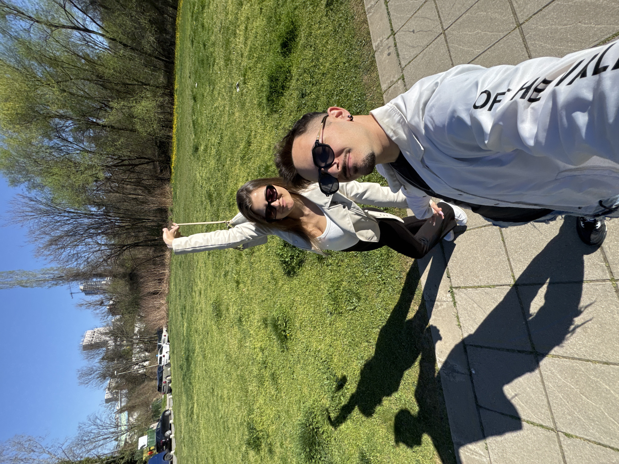 Couple takes sunny afternoon selfie in Sofia park