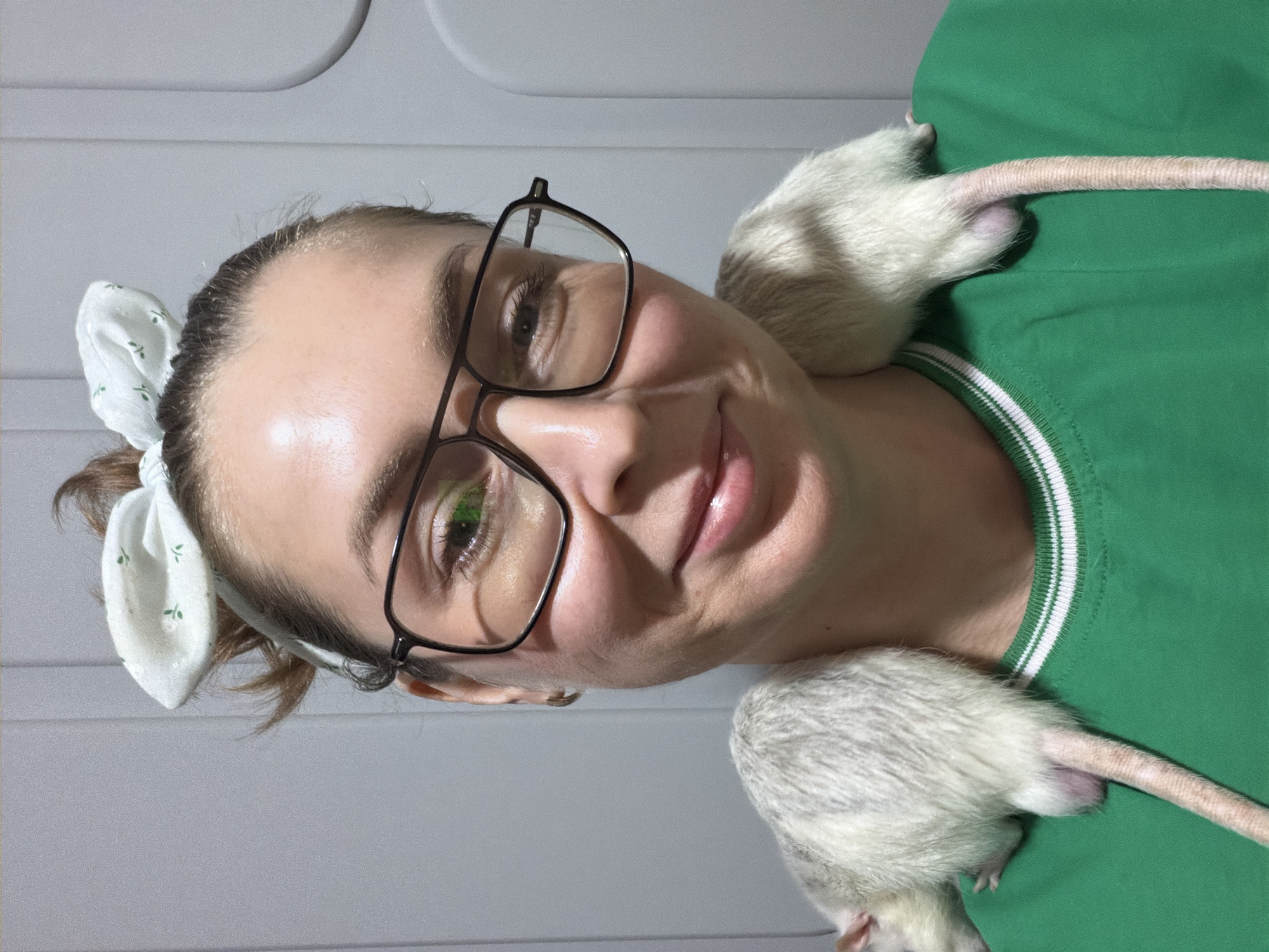 Woman takes selfies with pet rats in Dubovaya, Russia