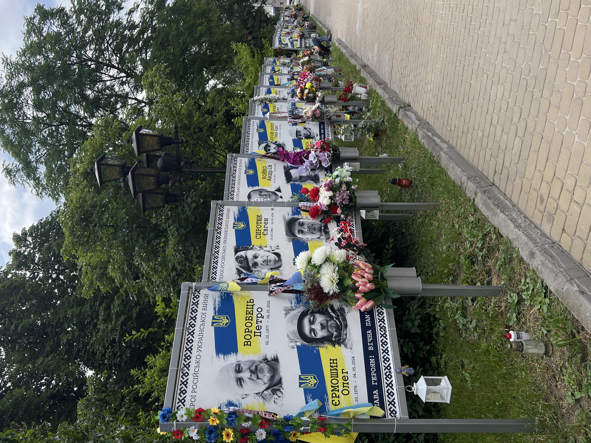 Ternopil city center, memorials and landmarks on a June morning